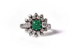 1960s Emerald and Diamond "Starburst" cluster ring