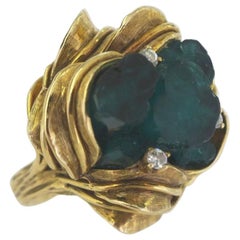 1960s Emerald Crystal, Gold and Diamond Statement Ring