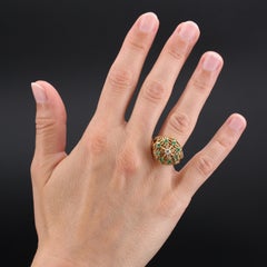 1960s Emerald Diamond 18 Karat Yellow Gold Cocktail Ring