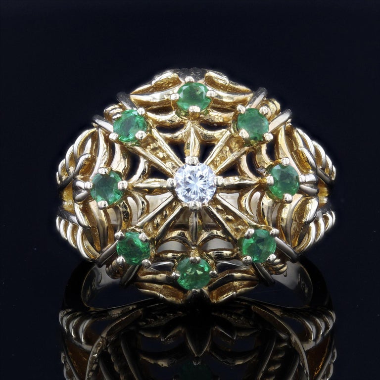 1960s Emerald Diamond 18 Karat Yellow Gold Cocktail Ring For Sale at ...