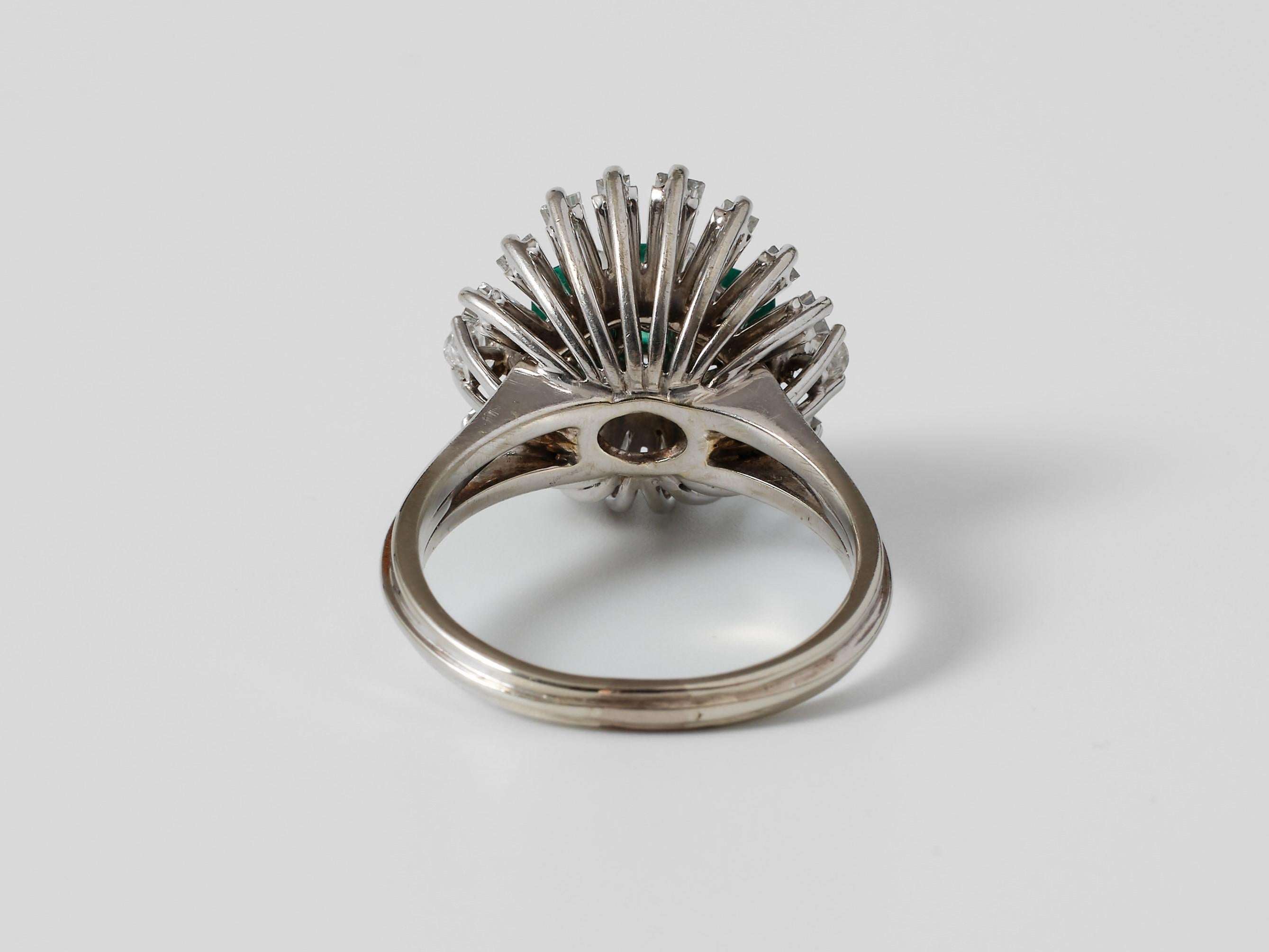 1960s emerald diamond ballerina ring For Sale 5