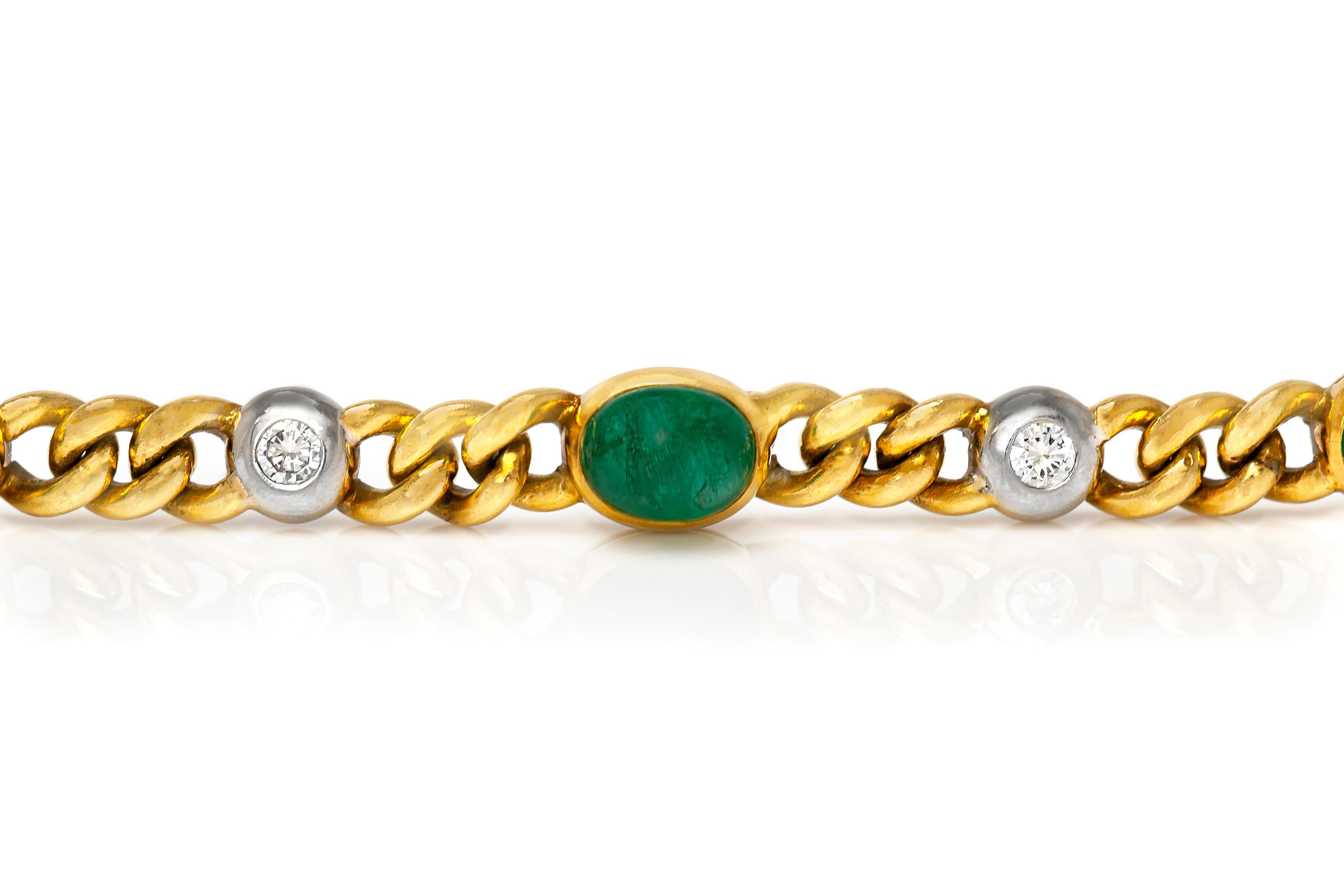 Women's or Men's 1960s Emerald Diamond Gold Bracelet For Sale