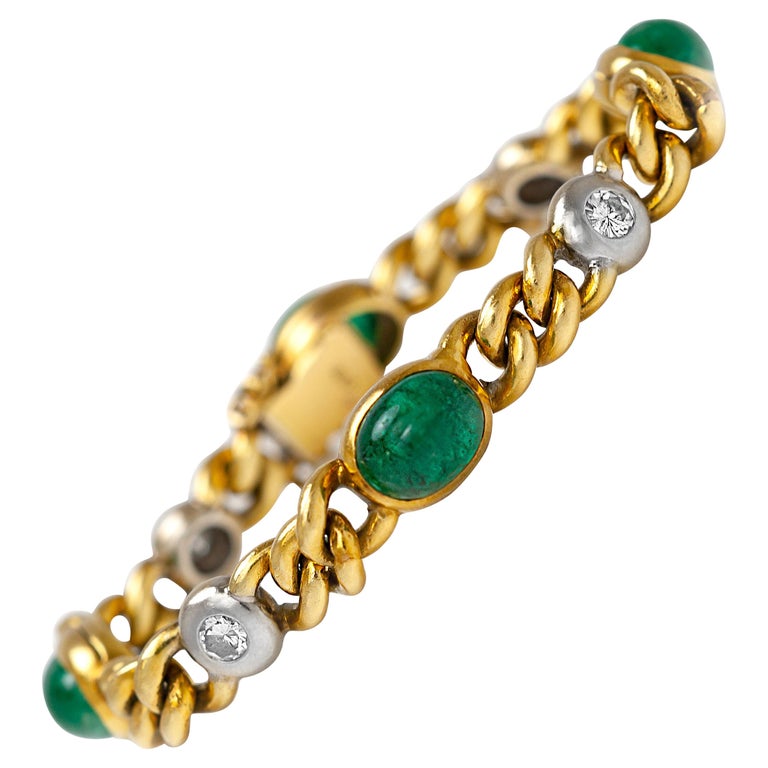 1960s Emerald Diamond Gold Bracelet For Sale at 1stdibs