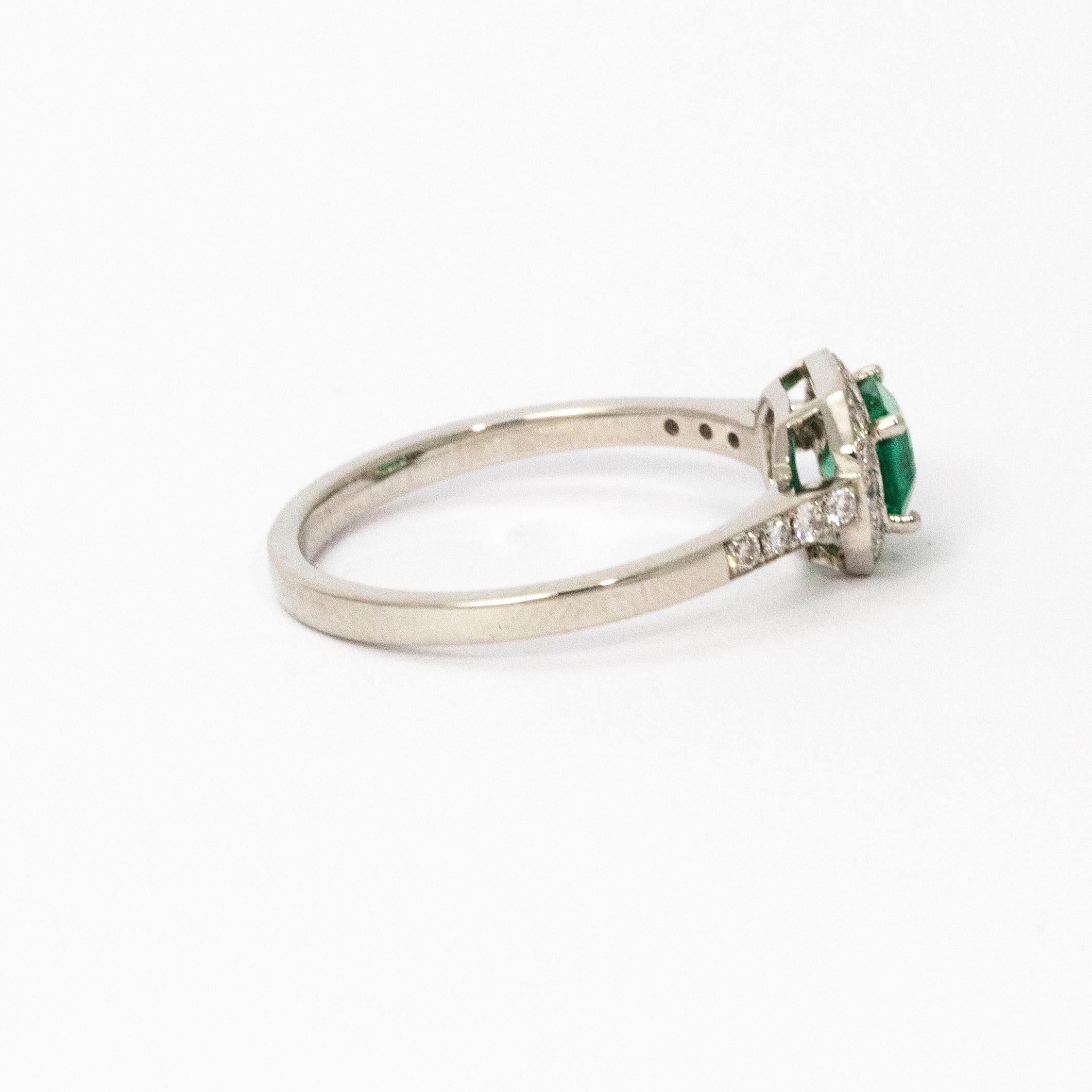 Women's or Men's 1960s Emerald Diamond Halo Platinum Ring