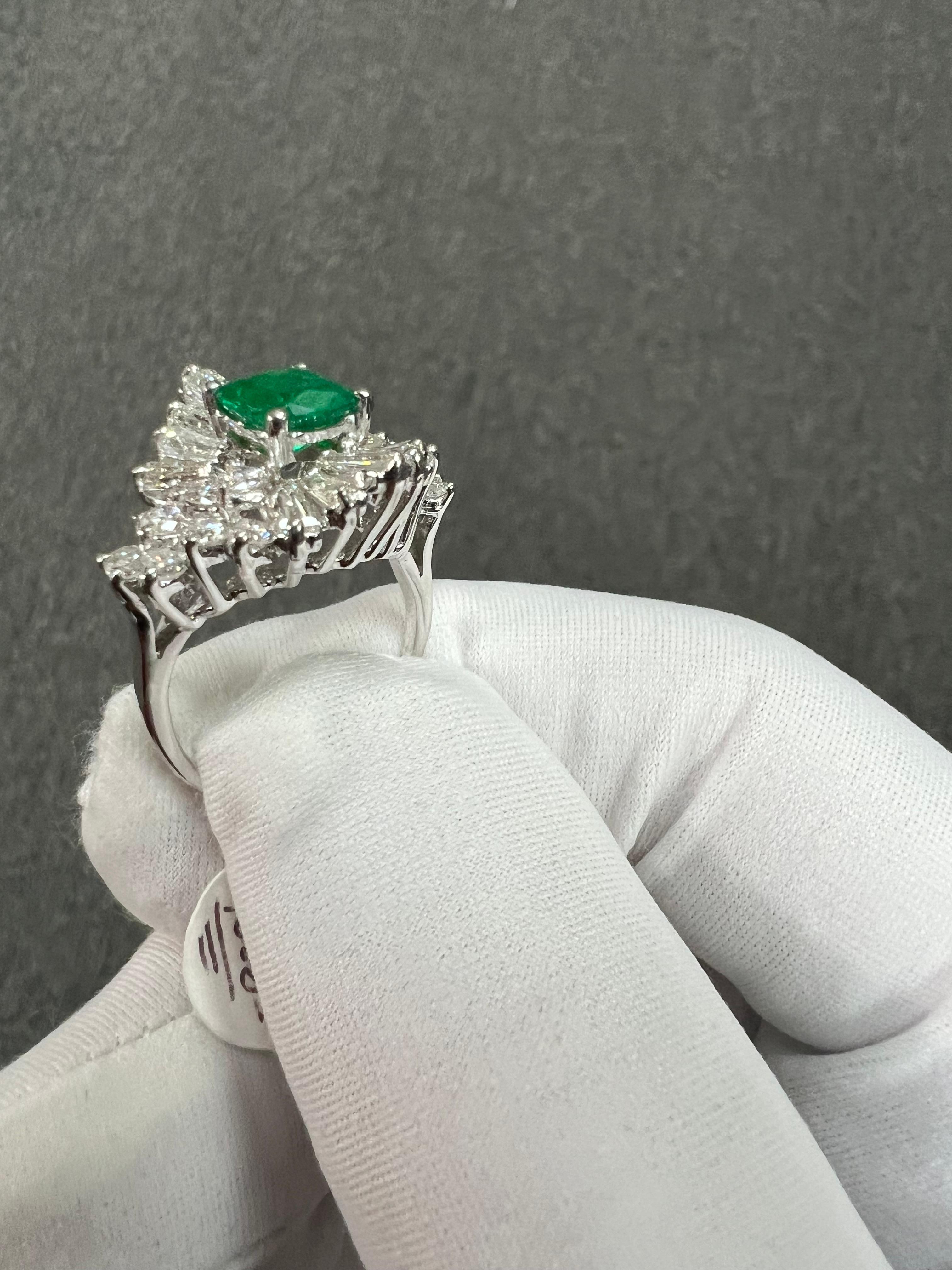 1960s Emerald Diamond White Gold Cocktail Ring For Sale 5