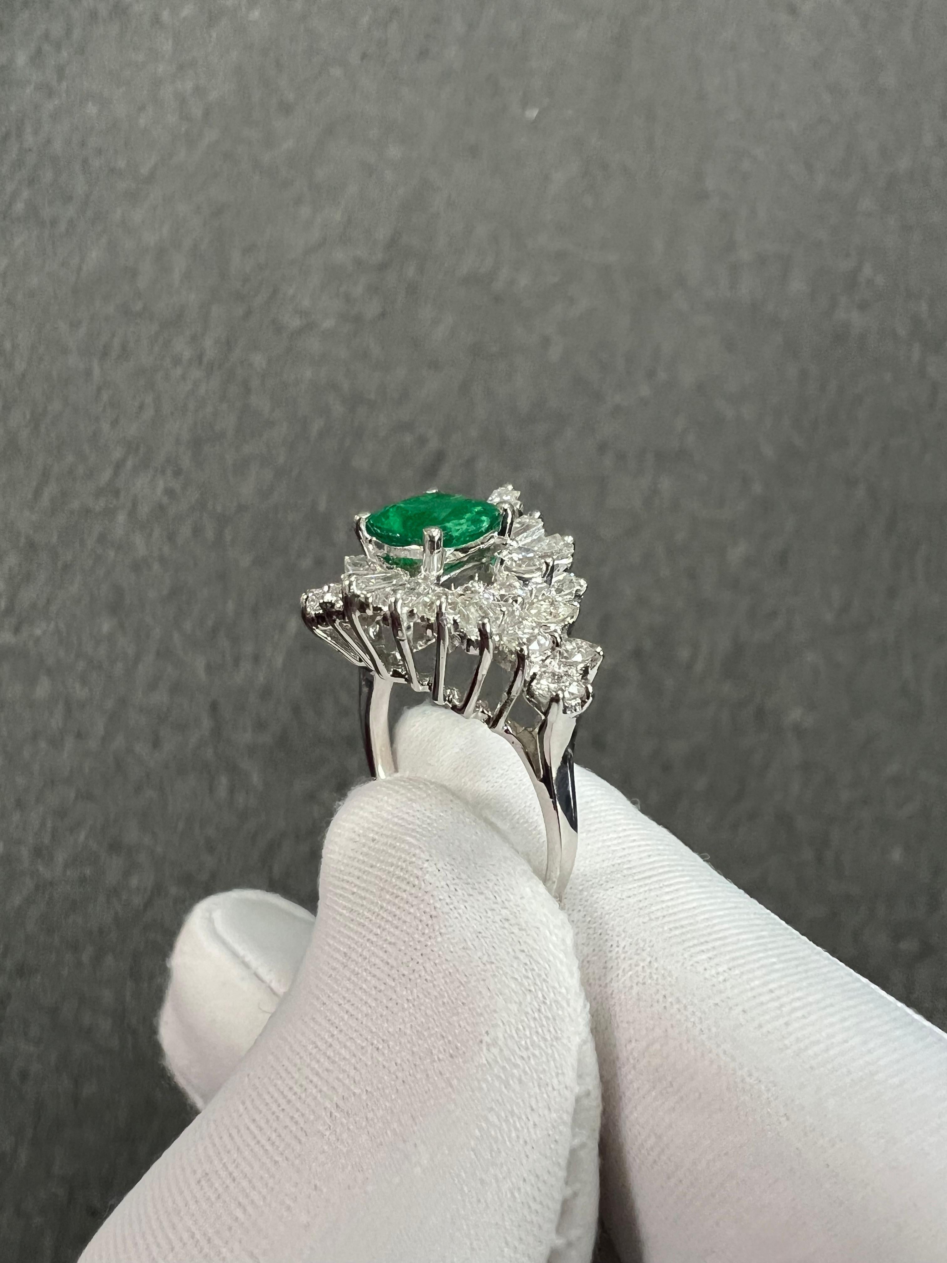 1960s Emerald Diamond White Gold Cocktail Ring For Sale 6