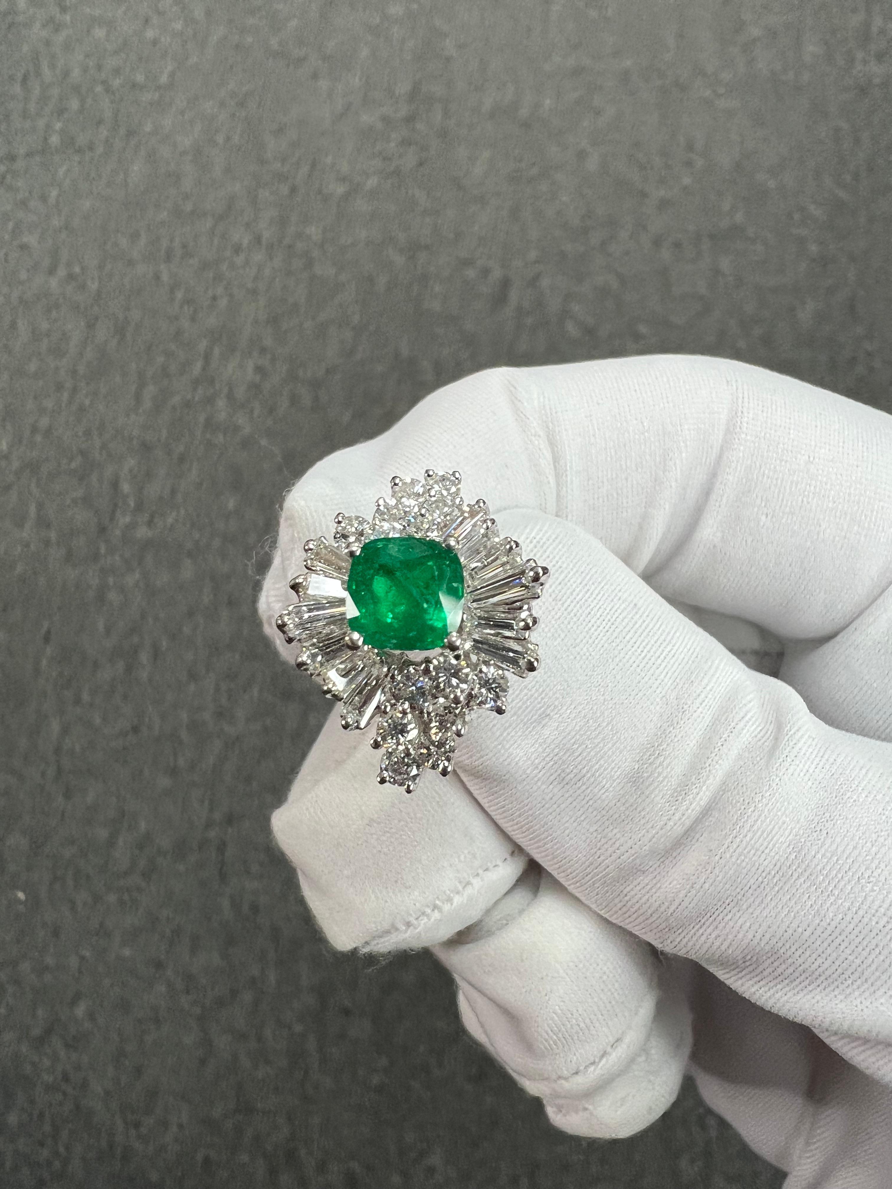 1960s Emerald Diamond White Gold Cocktail Ring For Sale 7