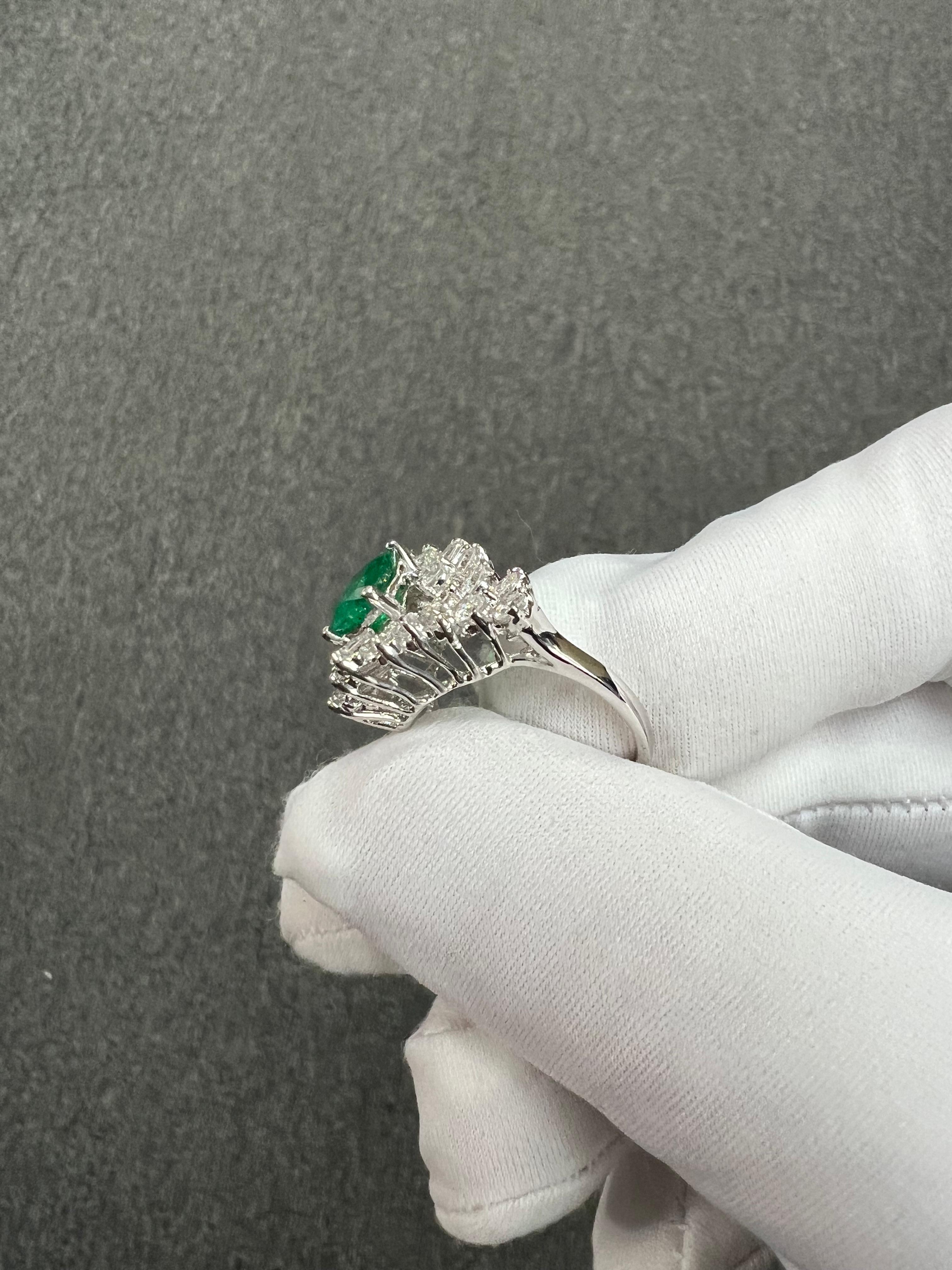 1960s Emerald Diamond White Gold Cocktail Ring For Sale 8