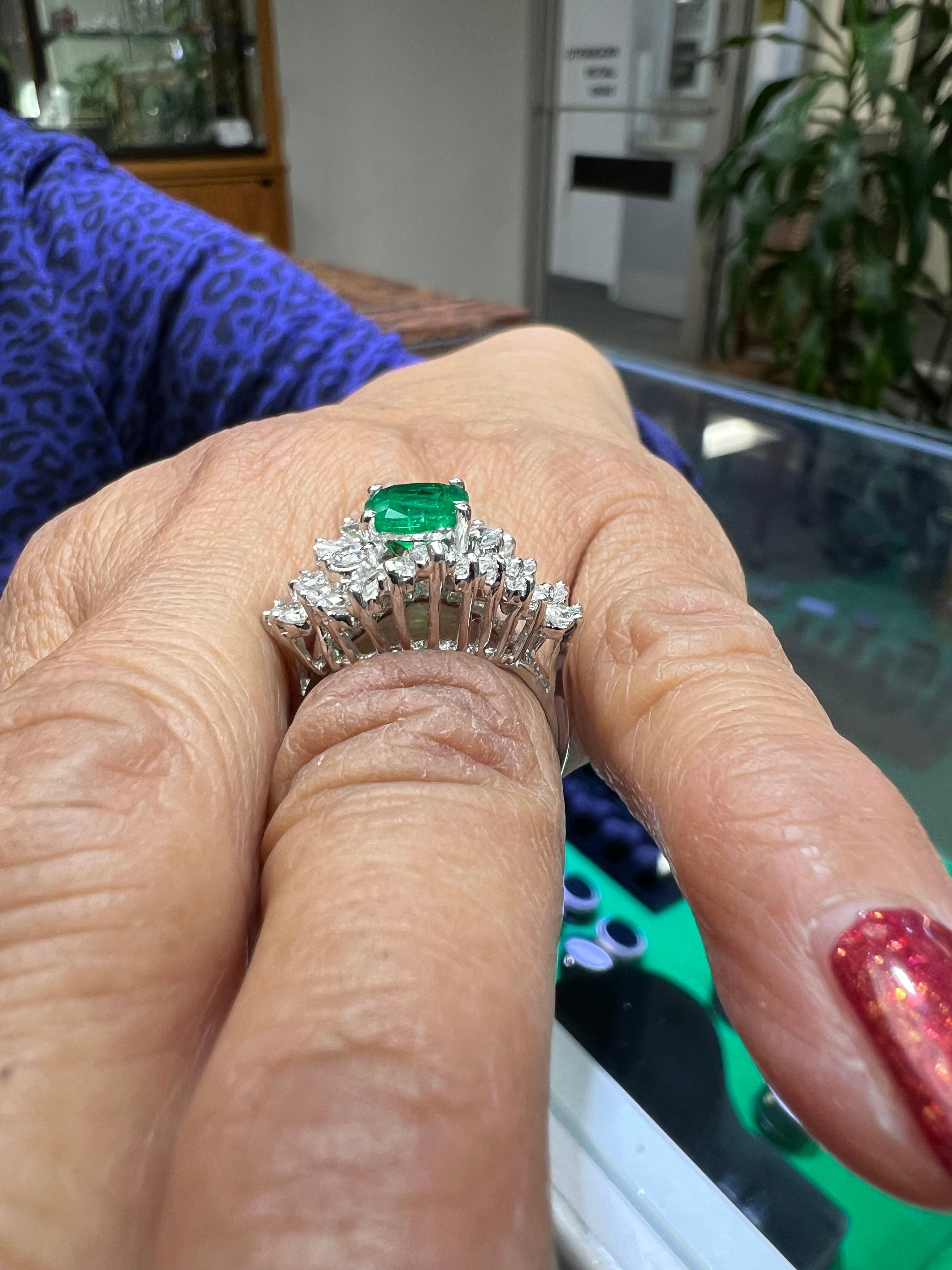 Modern 1960s Emerald Diamond White Gold Cocktail Ring For Sale