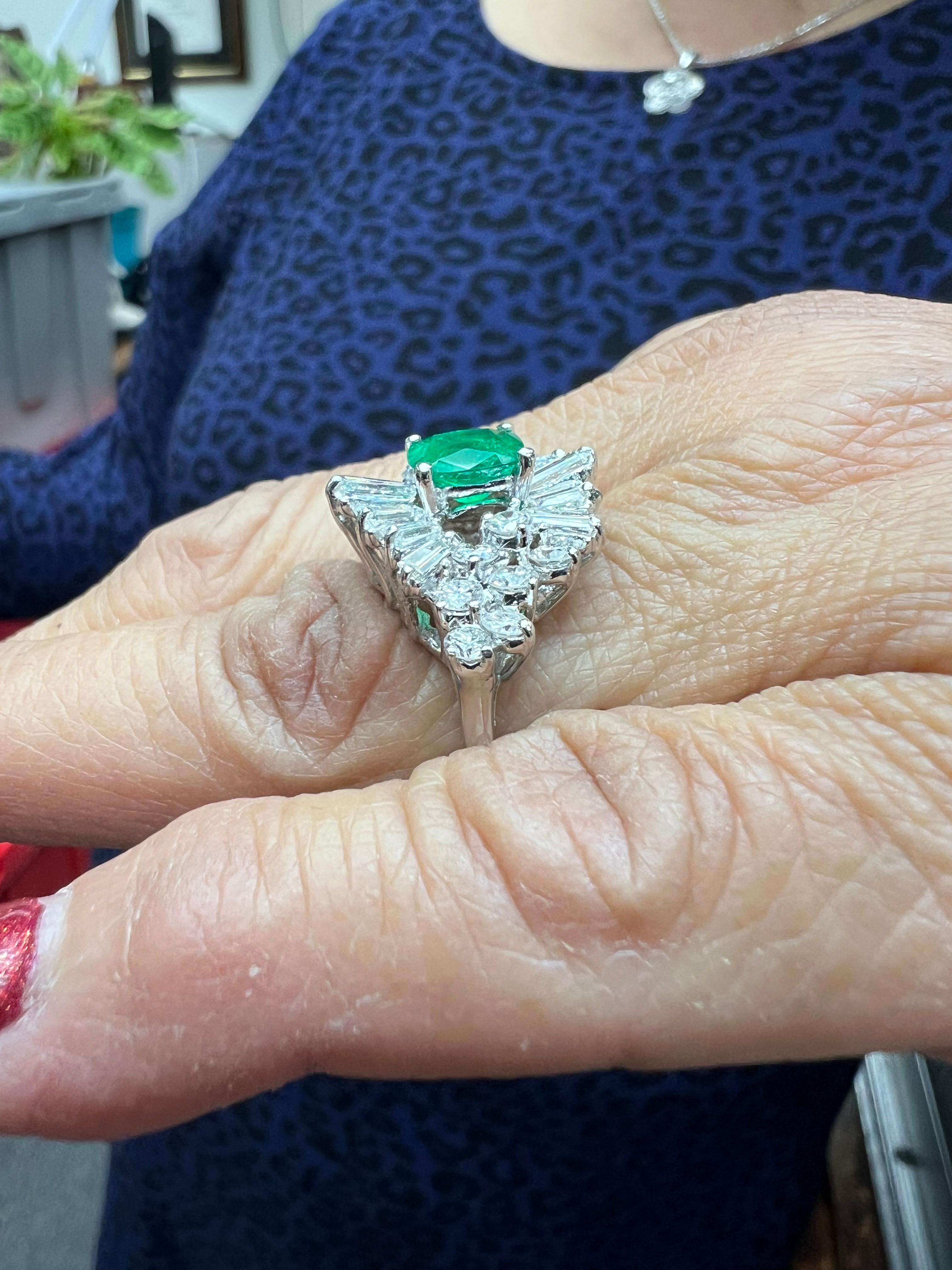Mixed Cut 1960s Emerald Diamond White Gold Cocktail Ring For Sale