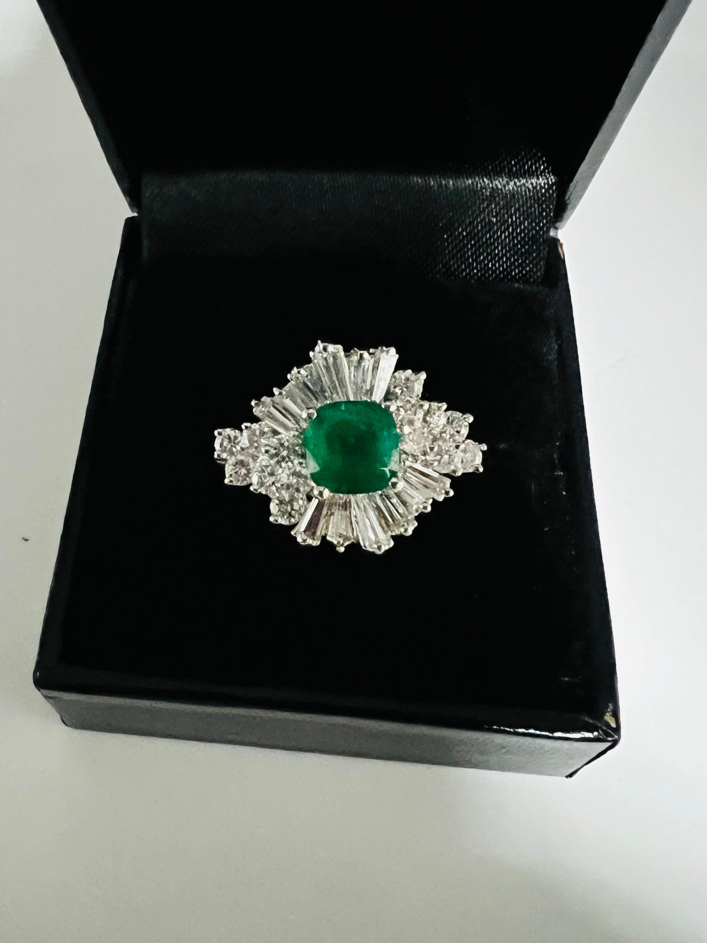 Women's or Men's 1960s Emerald Diamond White Gold Cocktail Ring For Sale