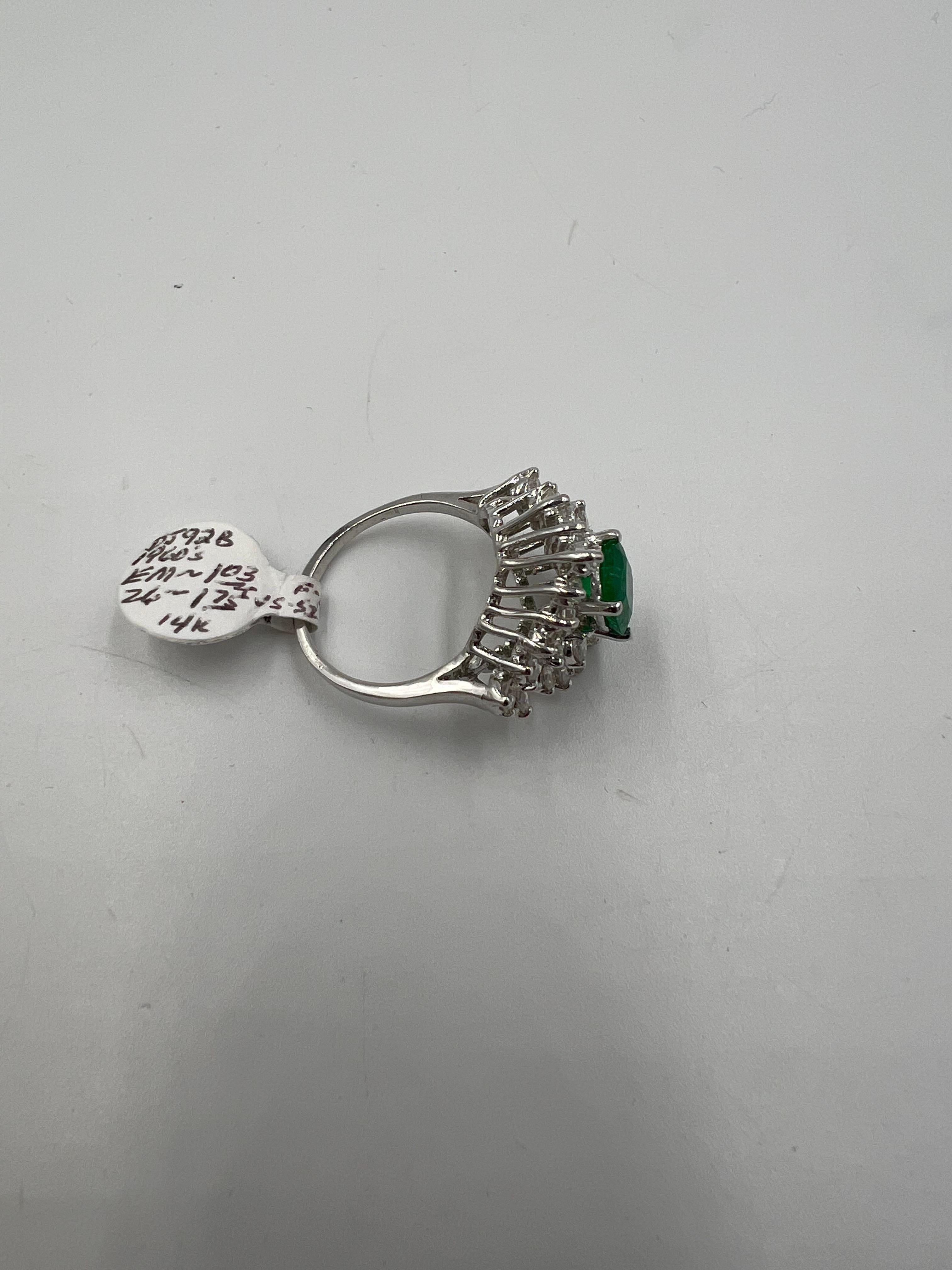 1960s Emerald Diamond White Gold Cocktail Ring For Sale 2
