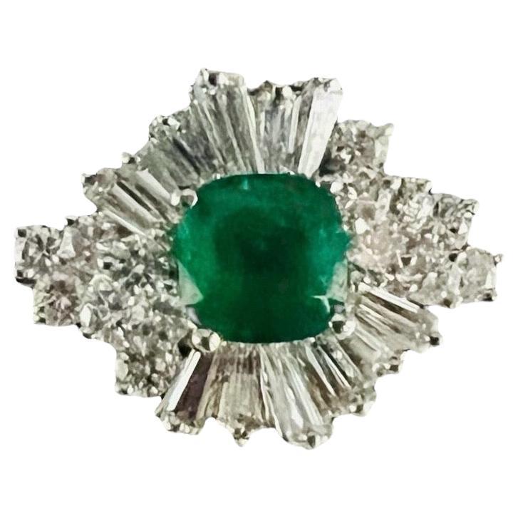 1960s Emerald Diamond White Gold Cocktail Ring