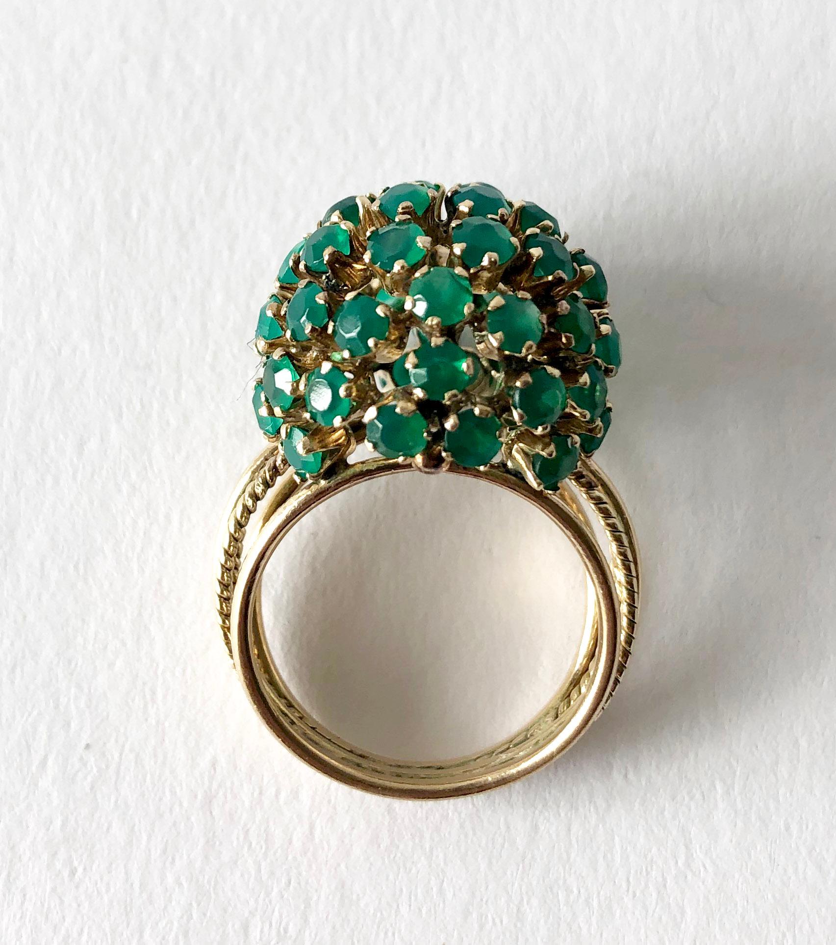 14k gold and emerald ball ring, circa 1960s.  Ring is a finger size 6, ball measures 5/8