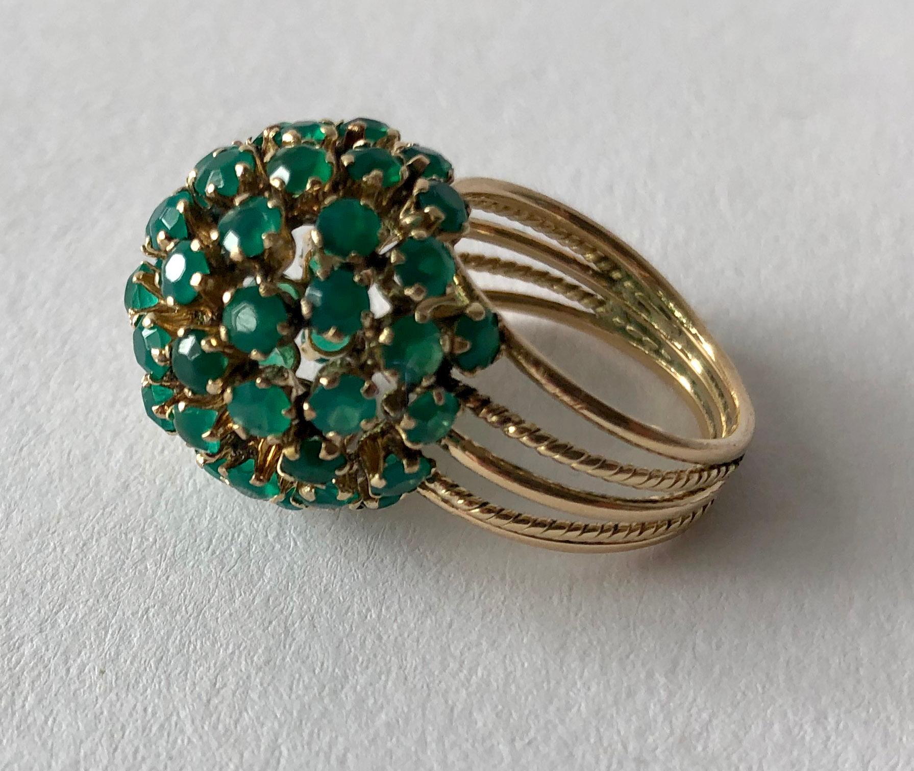 Modernist 1960s Emerald Gold Starburst Ball Cocktail Ring