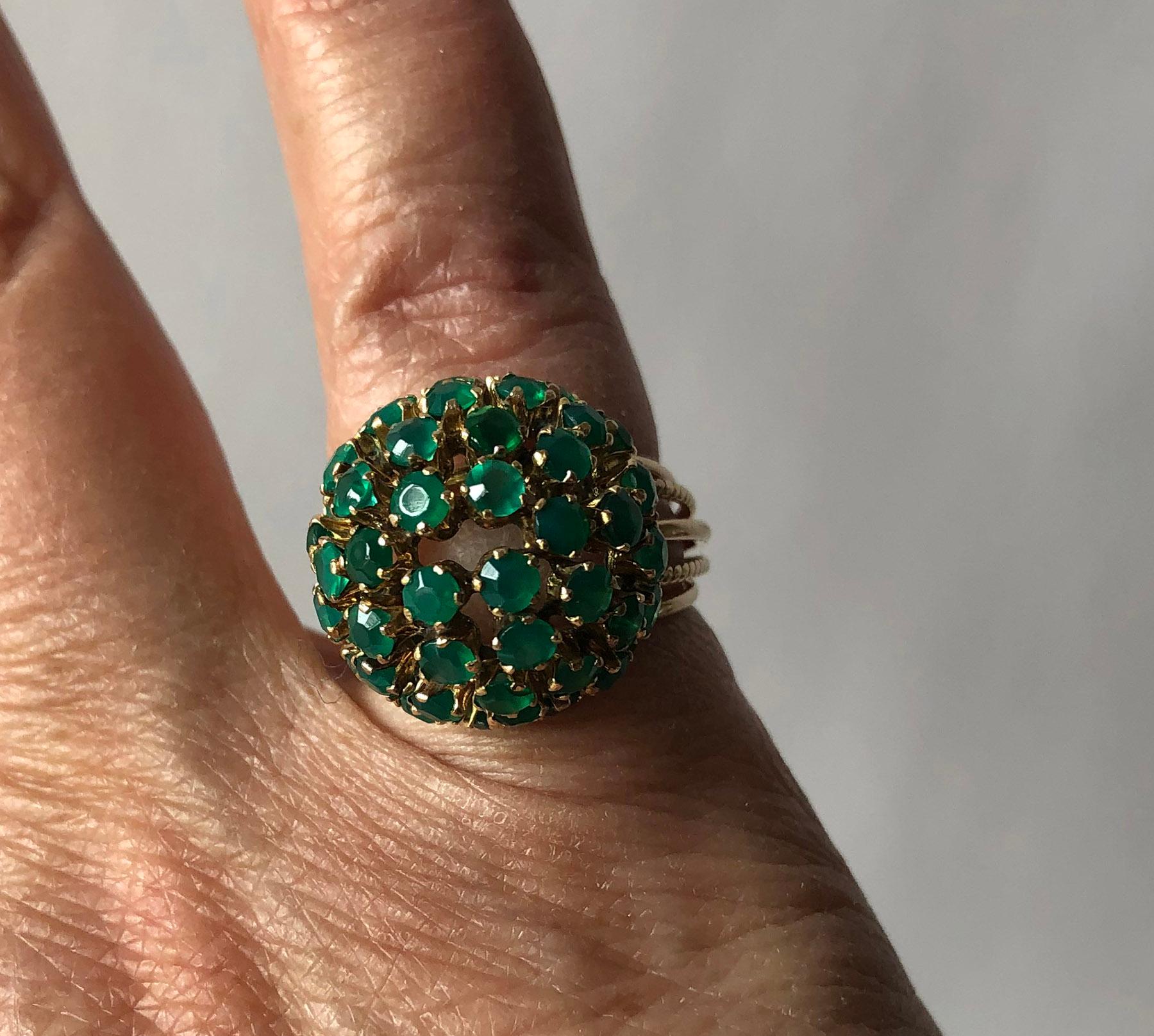 Women's 1960s Emerald Gold Starburst Ball Cocktail Ring
