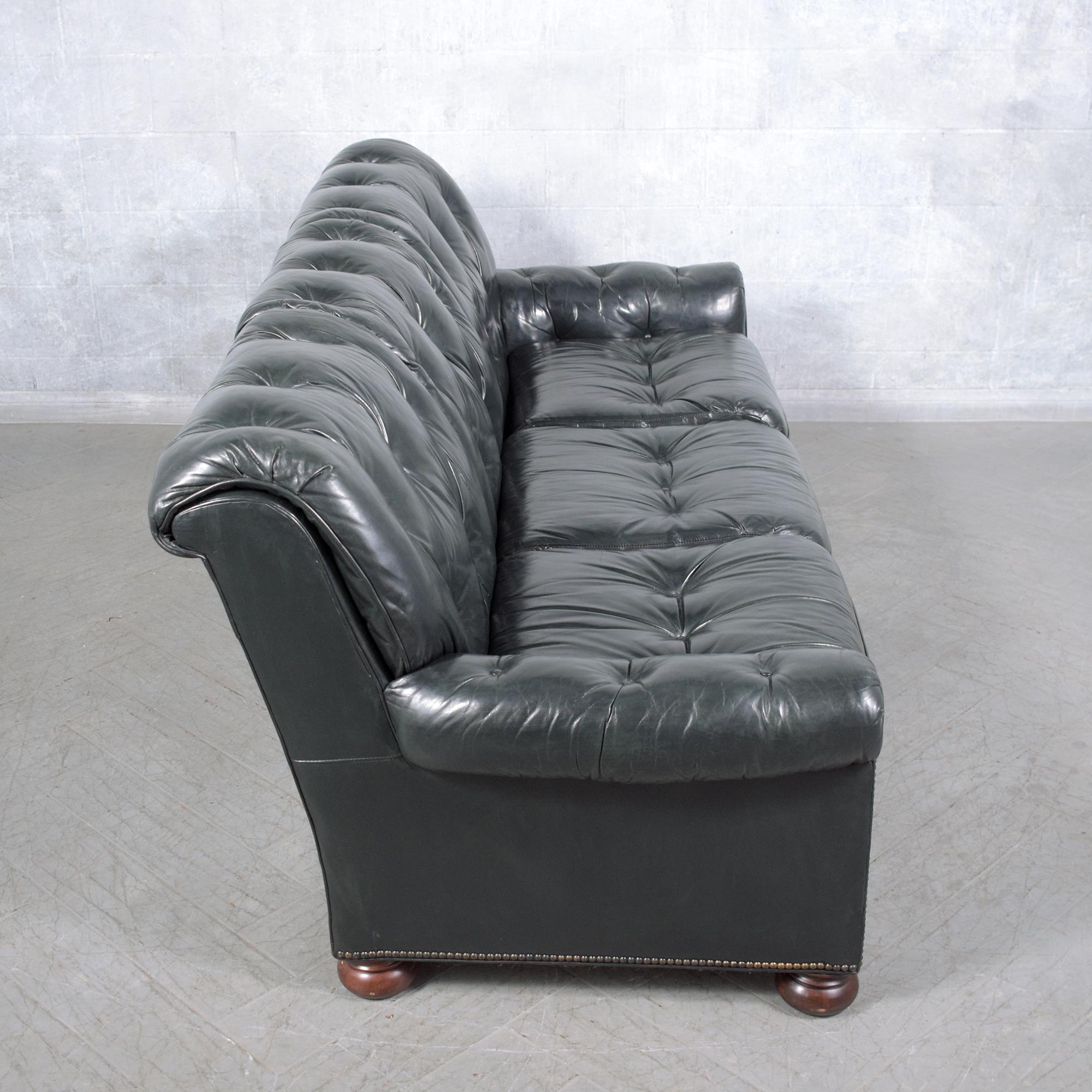1960s Emerald Green Chesterfield Leather Sofa - Restored For Sale 4