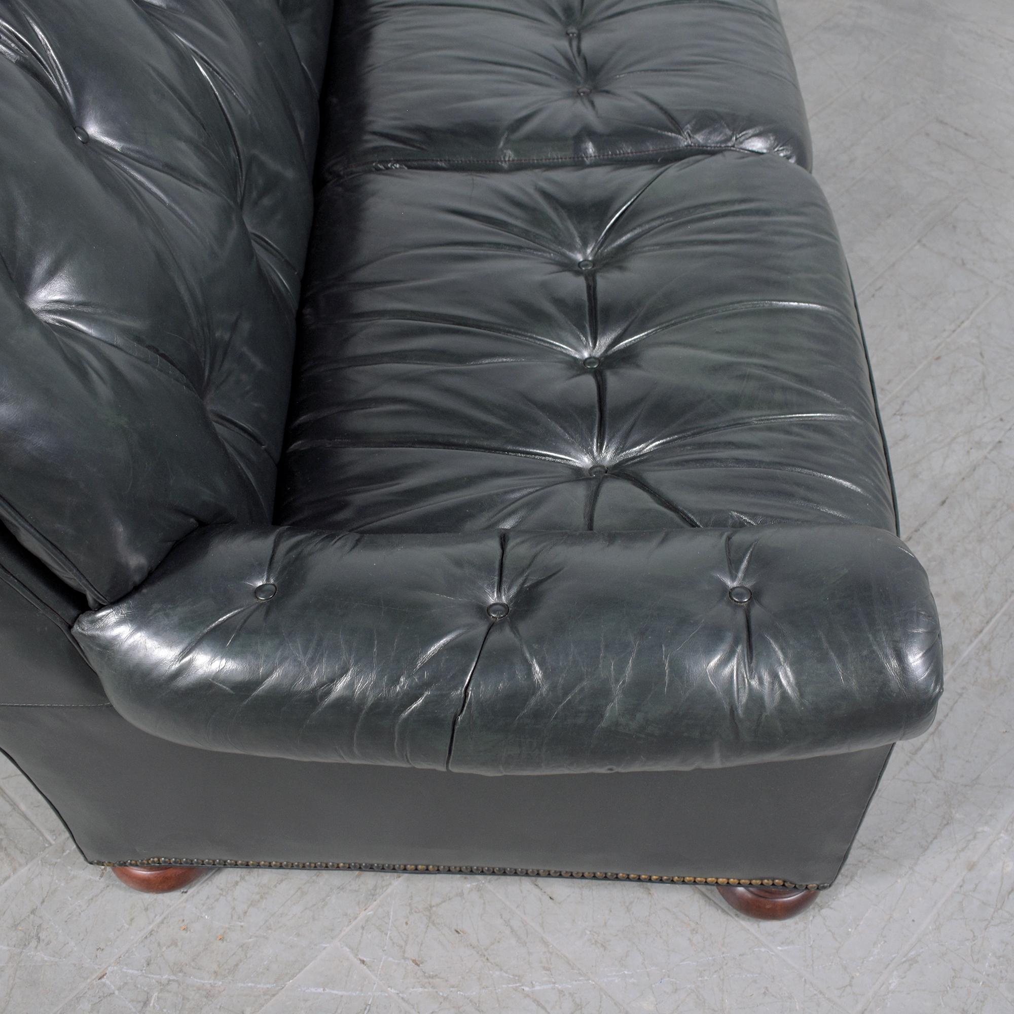 1960s Emerald Green Chesterfield Leather Sofa - Restored For Sale 5