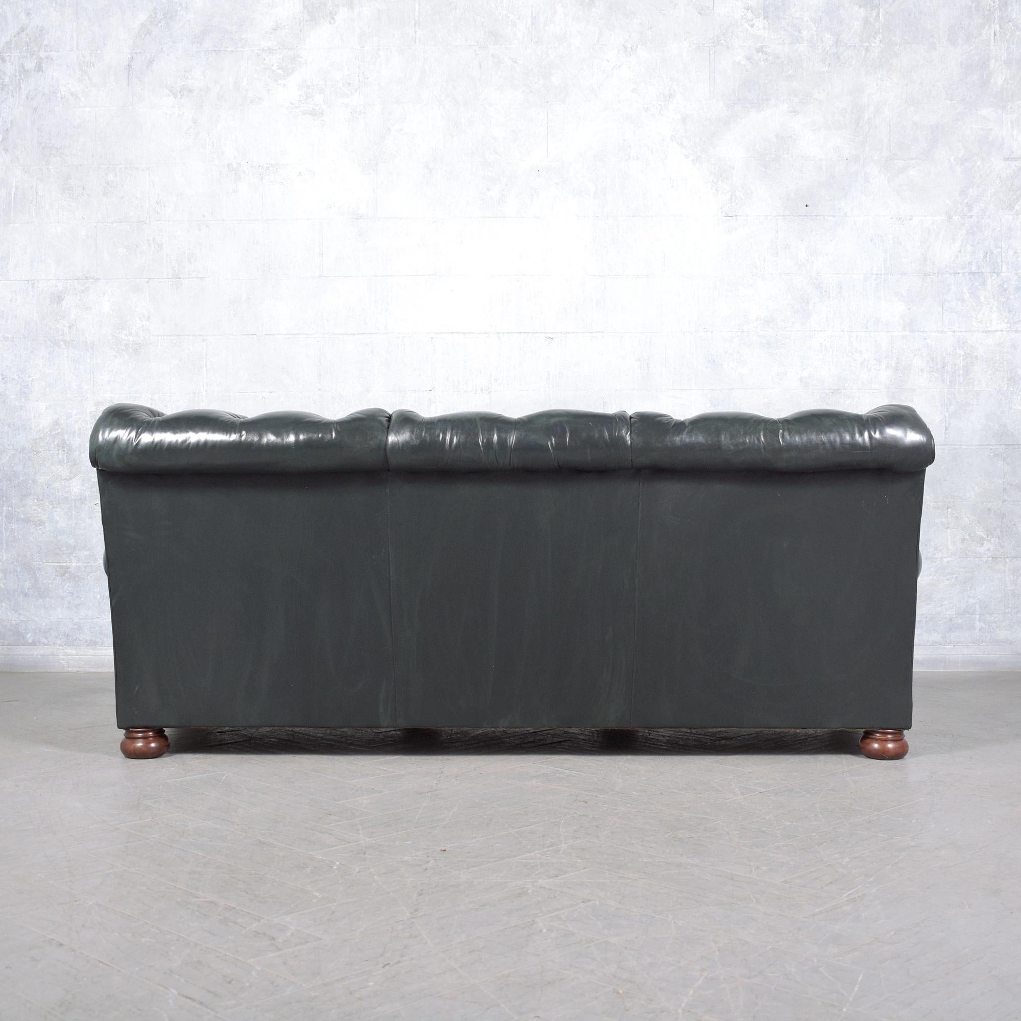 1960s Emerald Green Chesterfield Leather Sofa - Restored For Sale 6
