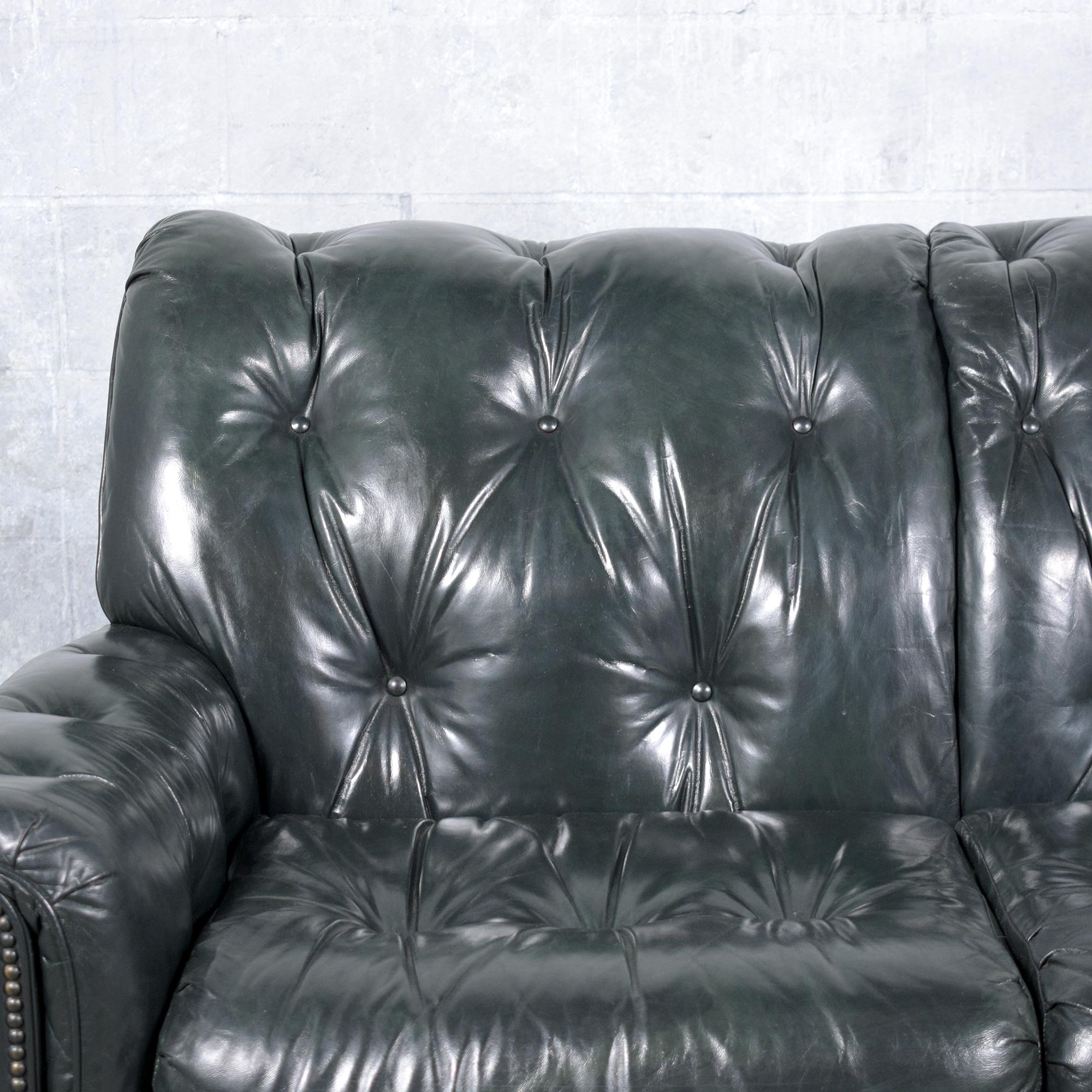 Dyed 1960s Emerald Green Chesterfield Leather Sofa - Restored For Sale