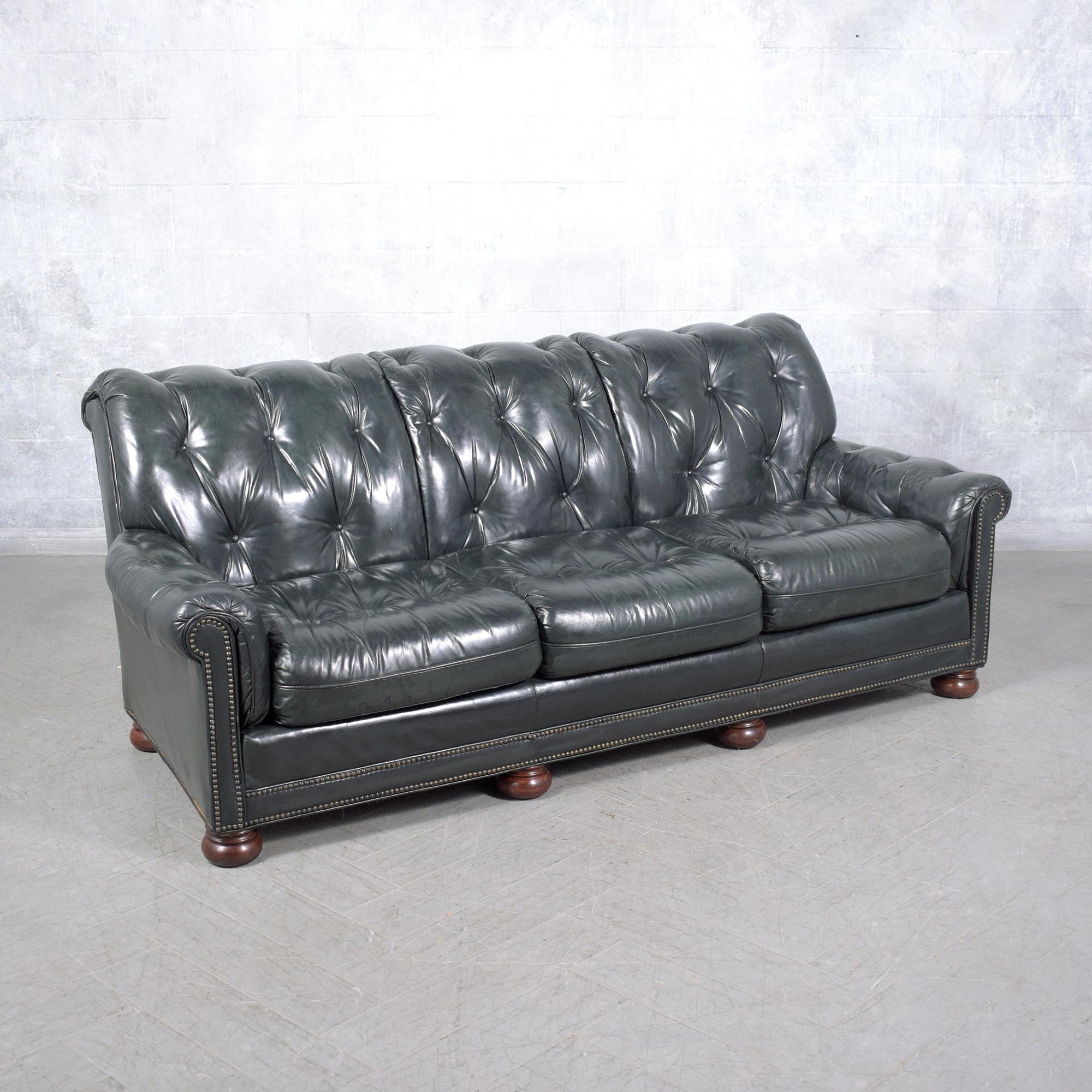 1960s Emerald Green Chesterfield Leather Sofa - Restored For Sale 1
