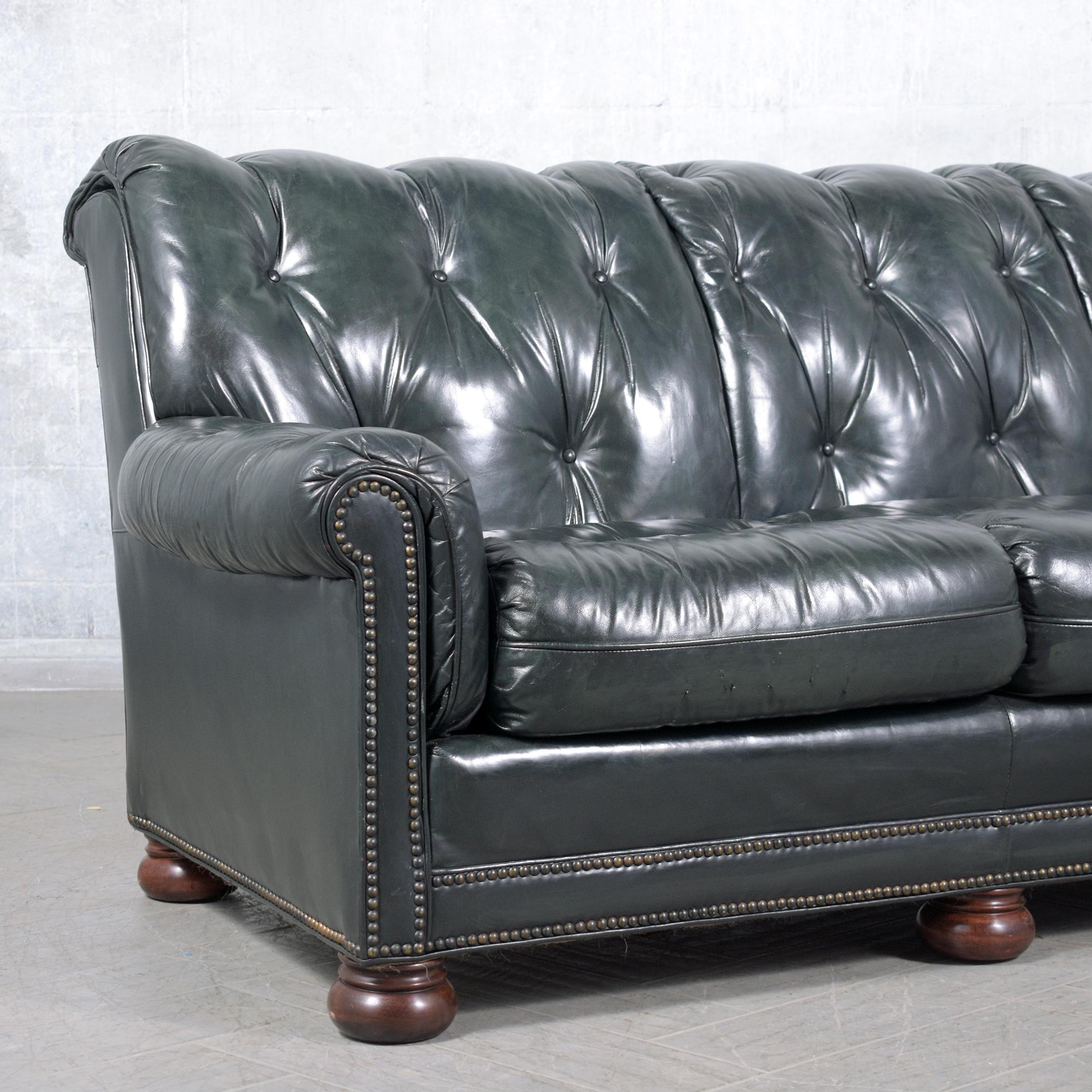 1960s Emerald Green Chesterfield Leather Sofa - Restored For Sale 2
