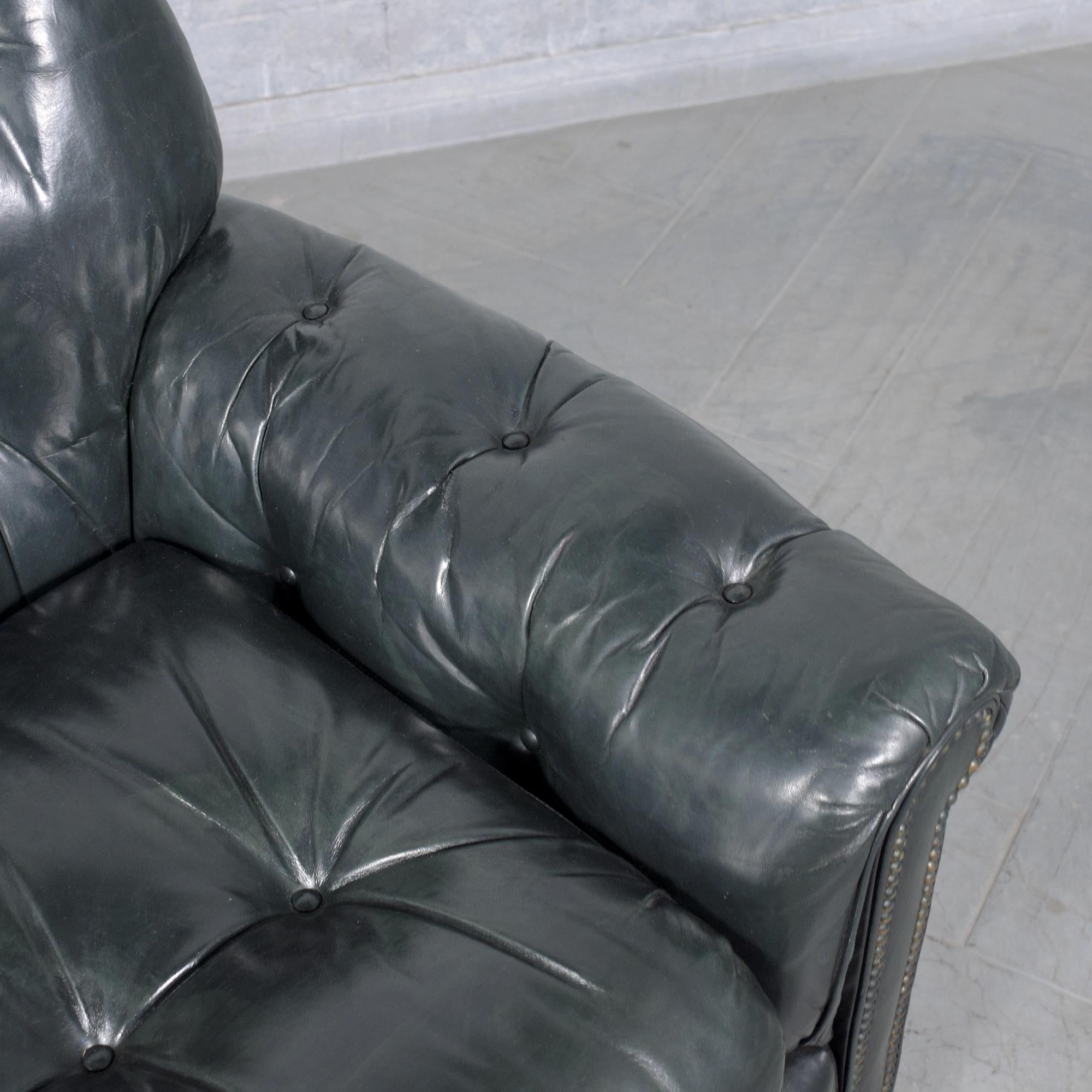 1960s Emerald Green Chesterfield Leather Sofa - Restored For Sale 3