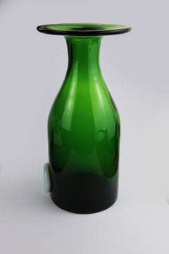 1960's Emerald Green Mouth Blown Vase Decanter White seal Pontil mark Italy