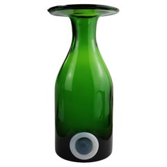 1960's Emerald Green Mouth Blown Vase Decanter White seal Pontil mark Italy