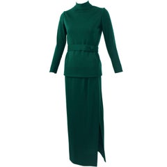 1960s Emerald Green Norman Norell attributed 2pc. Top Skirt Set