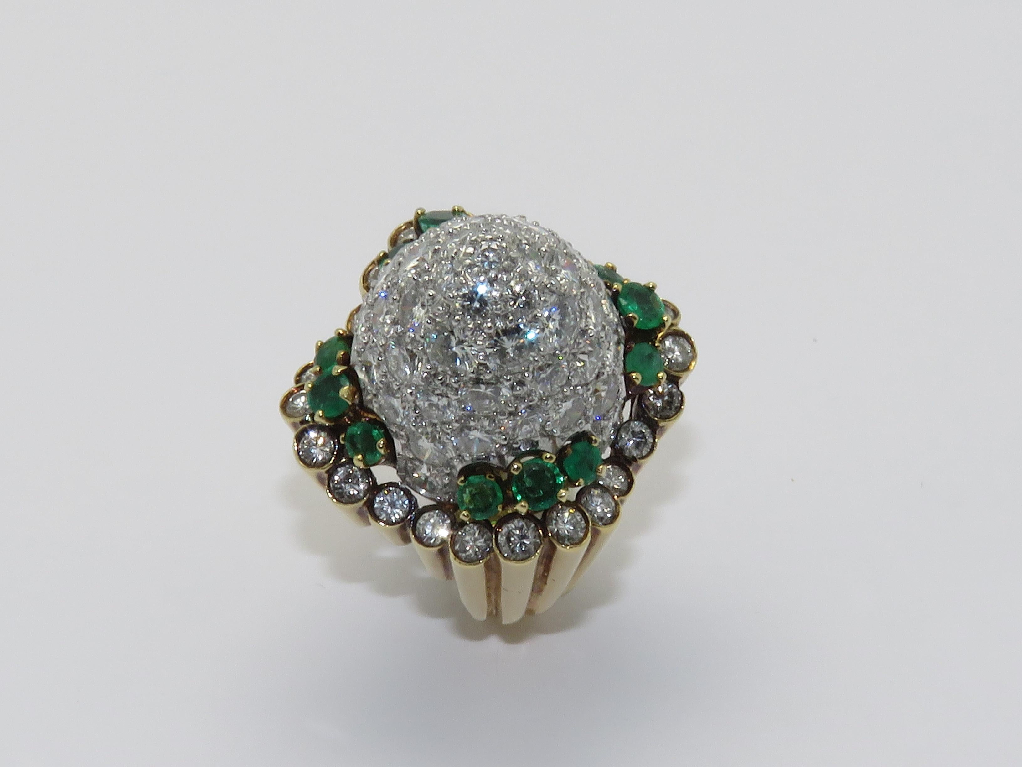 Women's or Men's 1960s Emerald Platinum Gold Diamond Cocktail Ring For Sale
