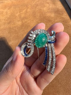 1960s Emerald, Sapphire and Diamond Platinum Brooch
