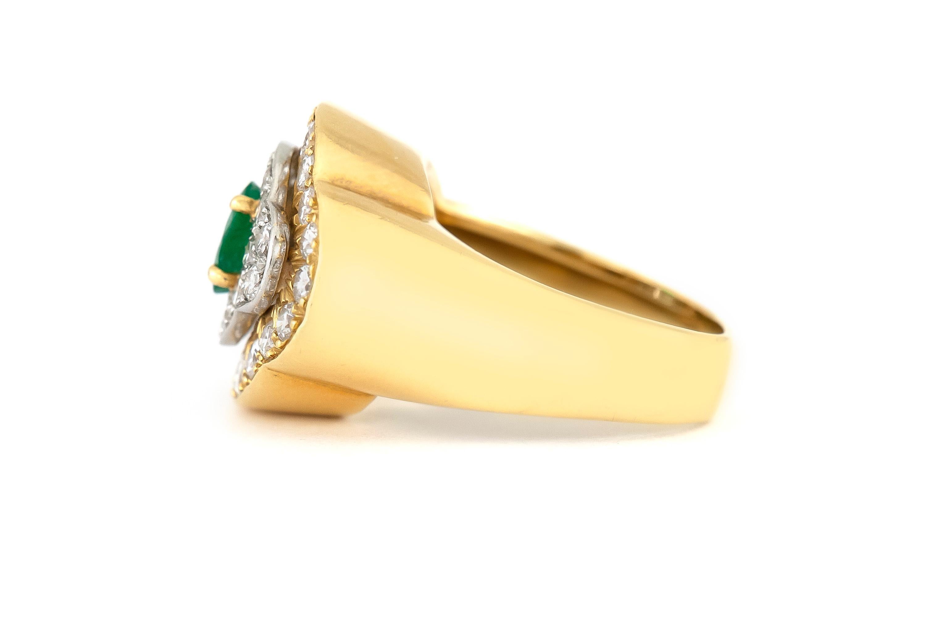 Round Cut 1960s Emerald with 2.00 Carat Diamonds Ring For Sale