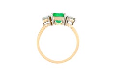 1960s Emerald with Two Heart Shape Diamonds Ring