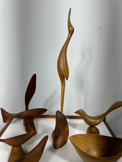 1960s Emil Milan 21" Modernist Crane Sculpture in Walnut Modern New Hope Era