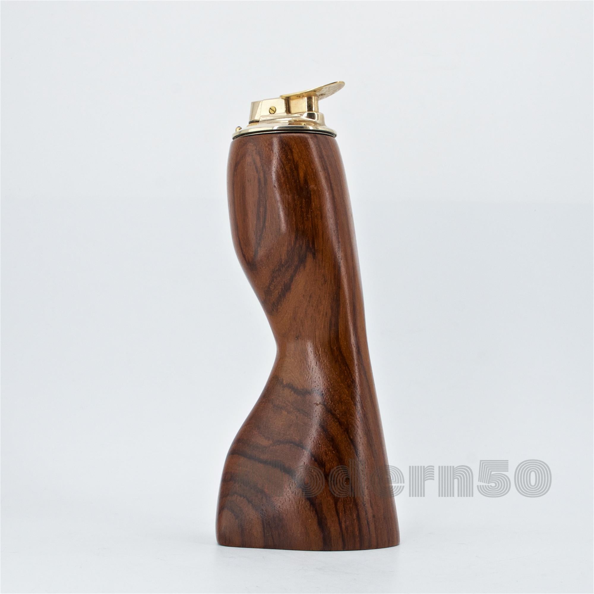 Wonderful and rare large table lighter by Emil Milan in E.T. rosewood.  Lighter is not functioning, will need flint and fuel.