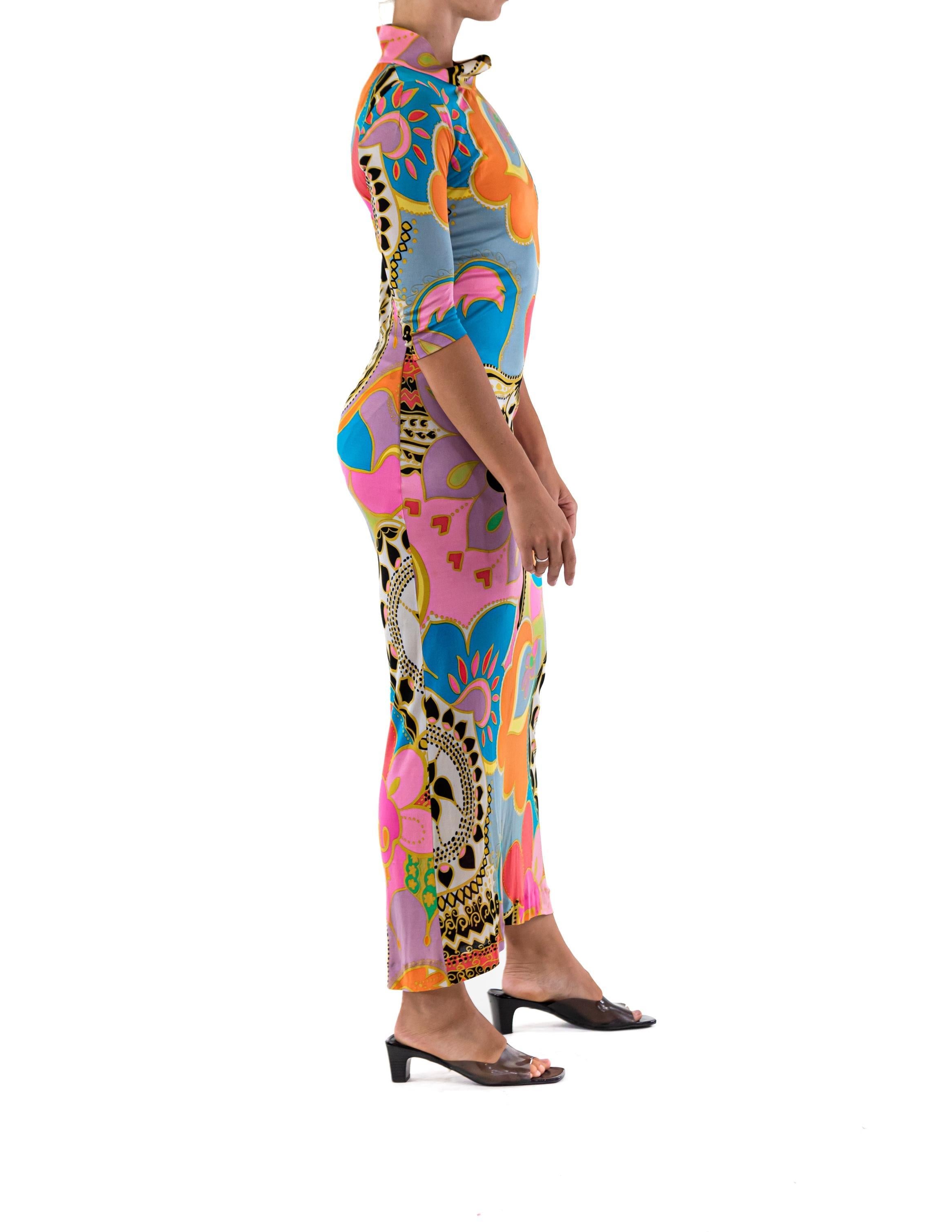 1960S EMILIA BELLINI Multi Color Silk Flower And Shape Pattern Dress In Excellent Condition In New York, NY