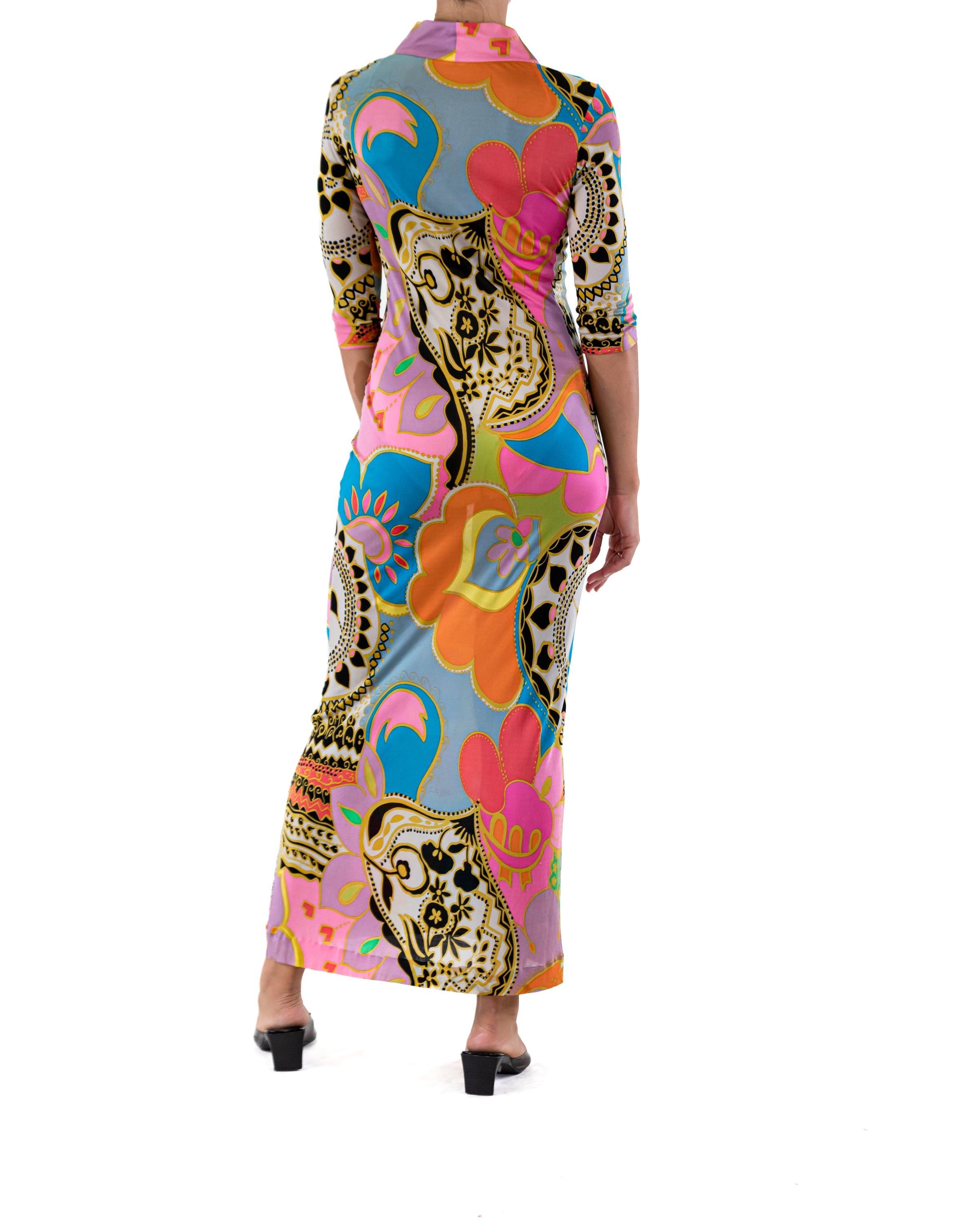 1960S EMILIA BELLINI Multi Color Silk Flower And Shape Pattern Dress 2
