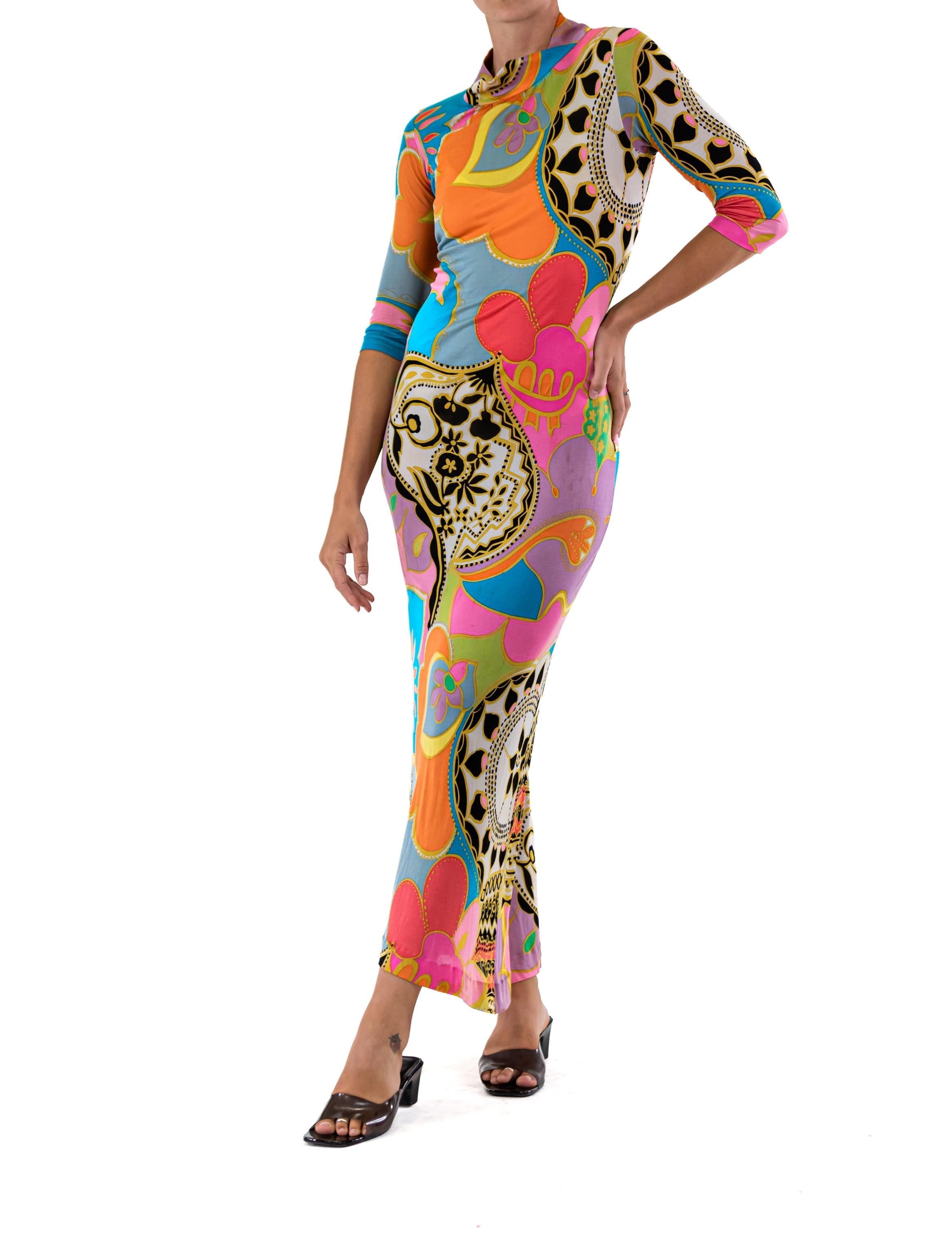1960S EMILIA BELLINI Multi Color Silk Flower And Shape Pattern Dress 3