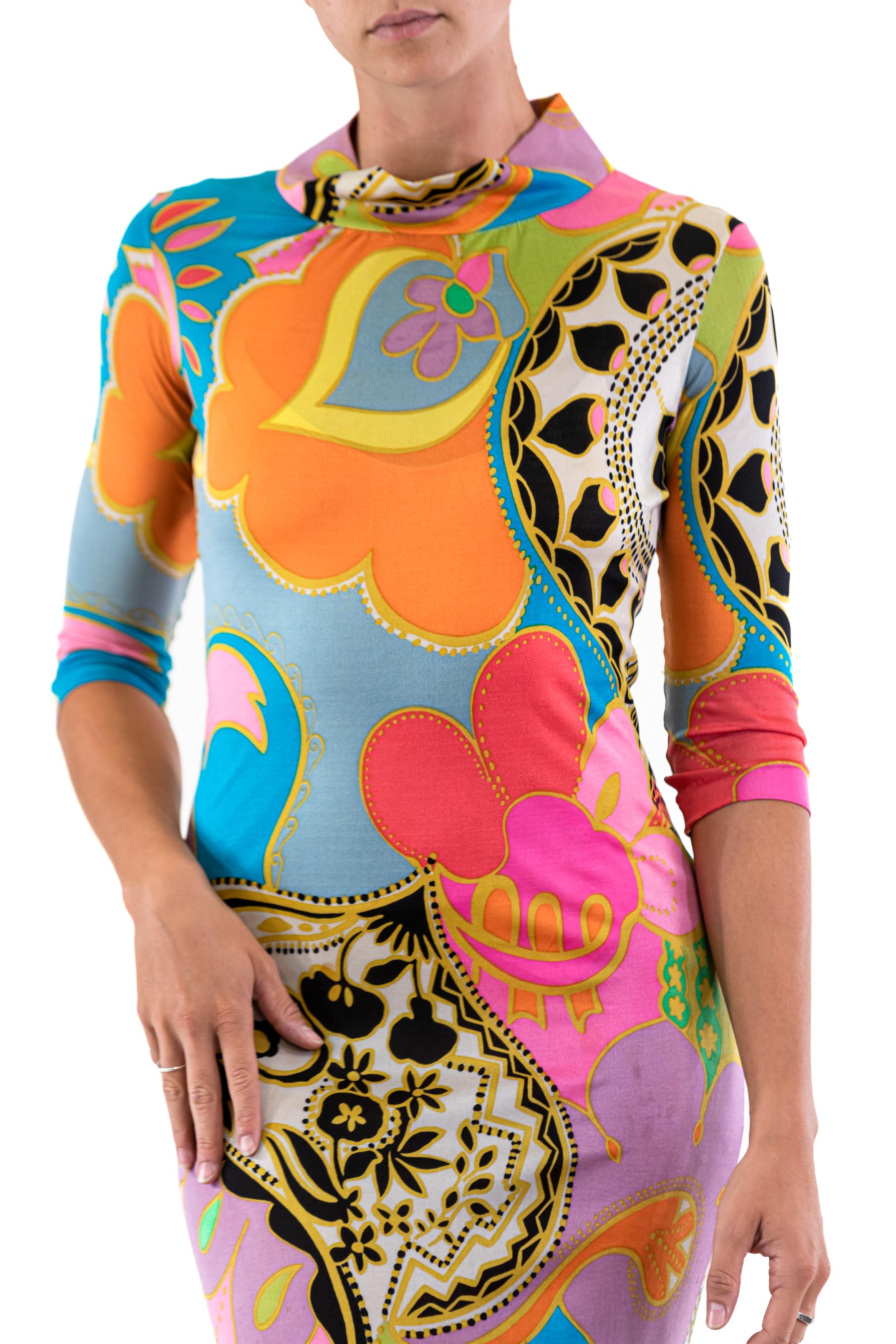 1960S EMILIA BELLINI Multi Color Silk Flower And Shape Pattern Dress 4