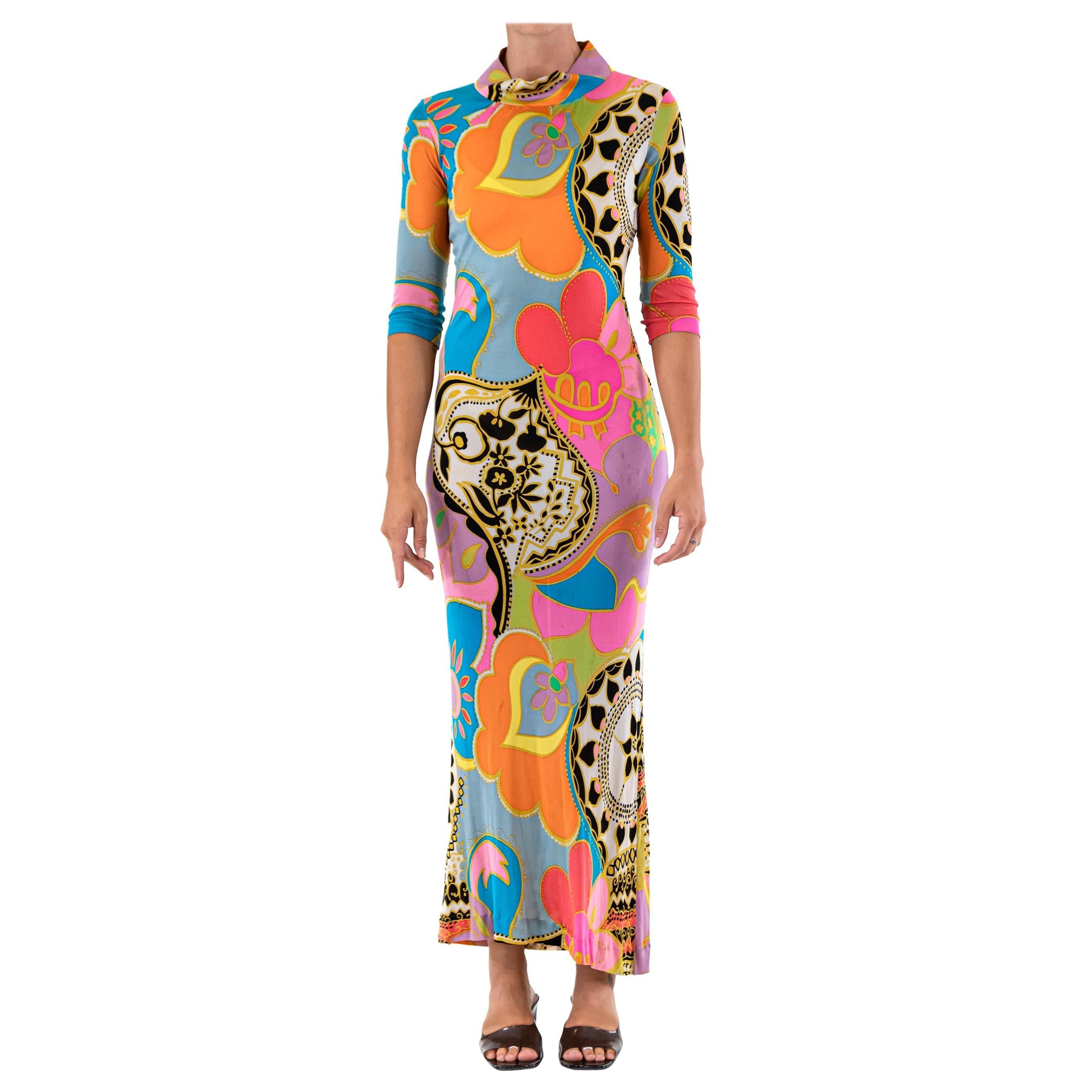1960S EMILIA BELLINI Multi Color Silk Flower And Shape Pattern Dress