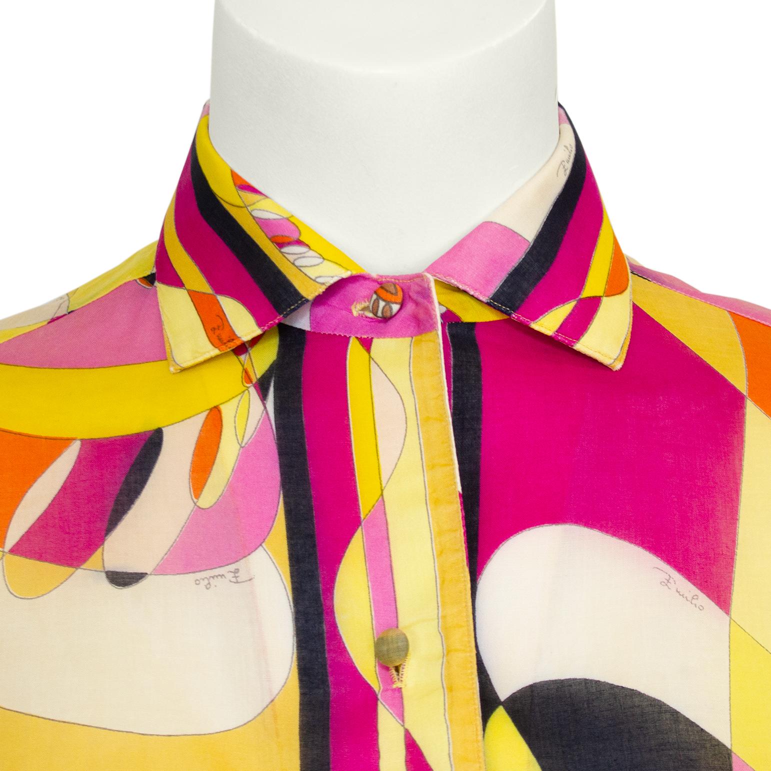 Women's 1960s Emilio Pucci Black, Pink and Orange Cotton Buttondown For Sale