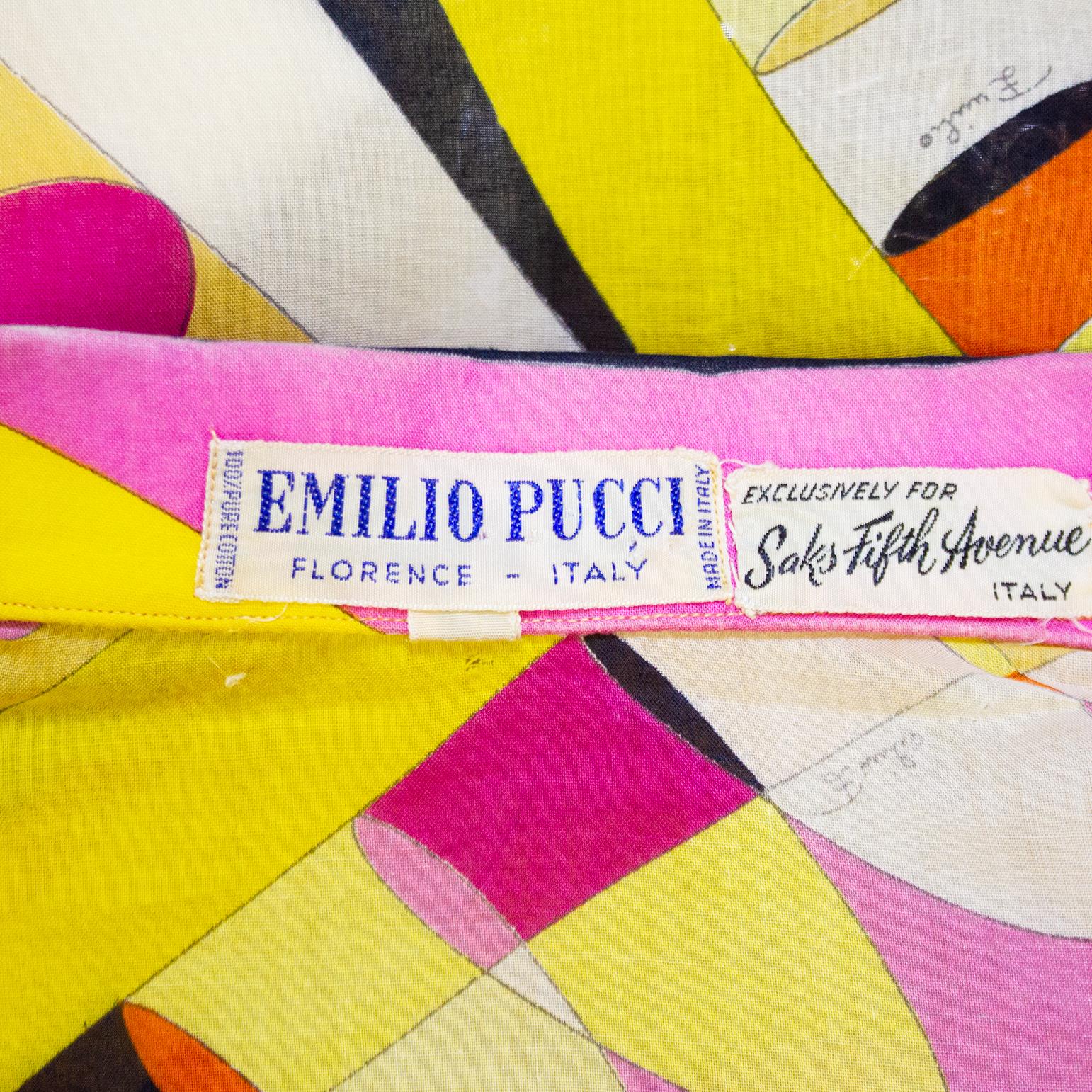 1960er Emilio Pucci Buttondown aus schwarzer, rosa und orangefarbener Baumwolle im Angebot 2