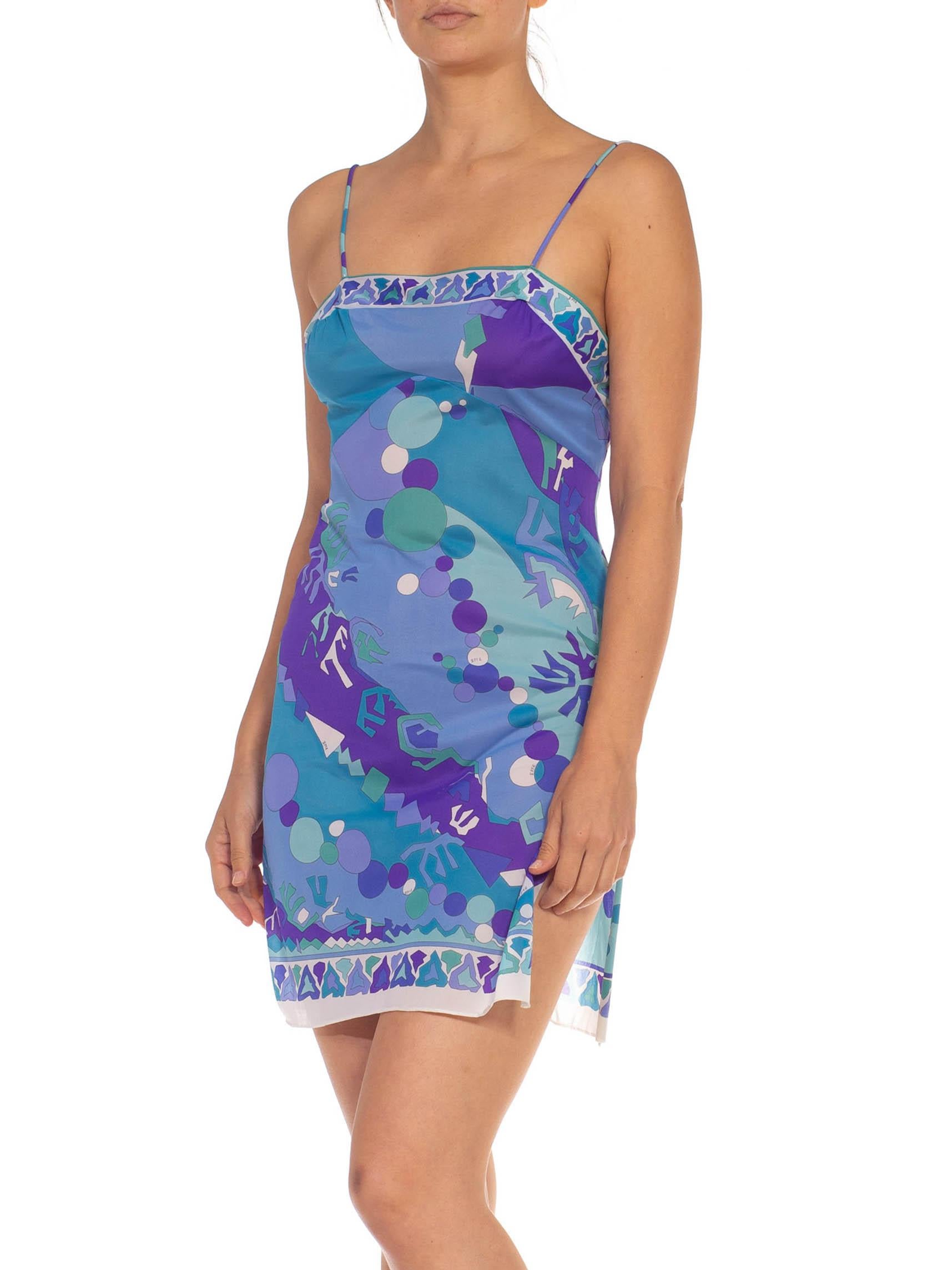 1960S Emilio Pucci Blue & Purple Poly Geometric Print Slip Dress 3
