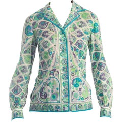1960
S Emilio Pucci Blue 
White Cotton Blouse