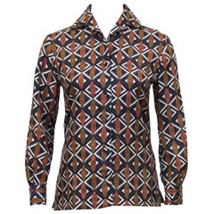 Vintage 1960s Emilio Pucci Brown and Navy Blue Printed Silk Blouse