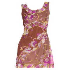 1960S Emilio Pucci Brown & Purple Rayon Blend Floral Art Deco Style Printed Dre
