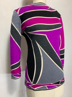 1960s Emilio Pucci Cashmere & Silk Graphic Print Knit Pullover Sweater