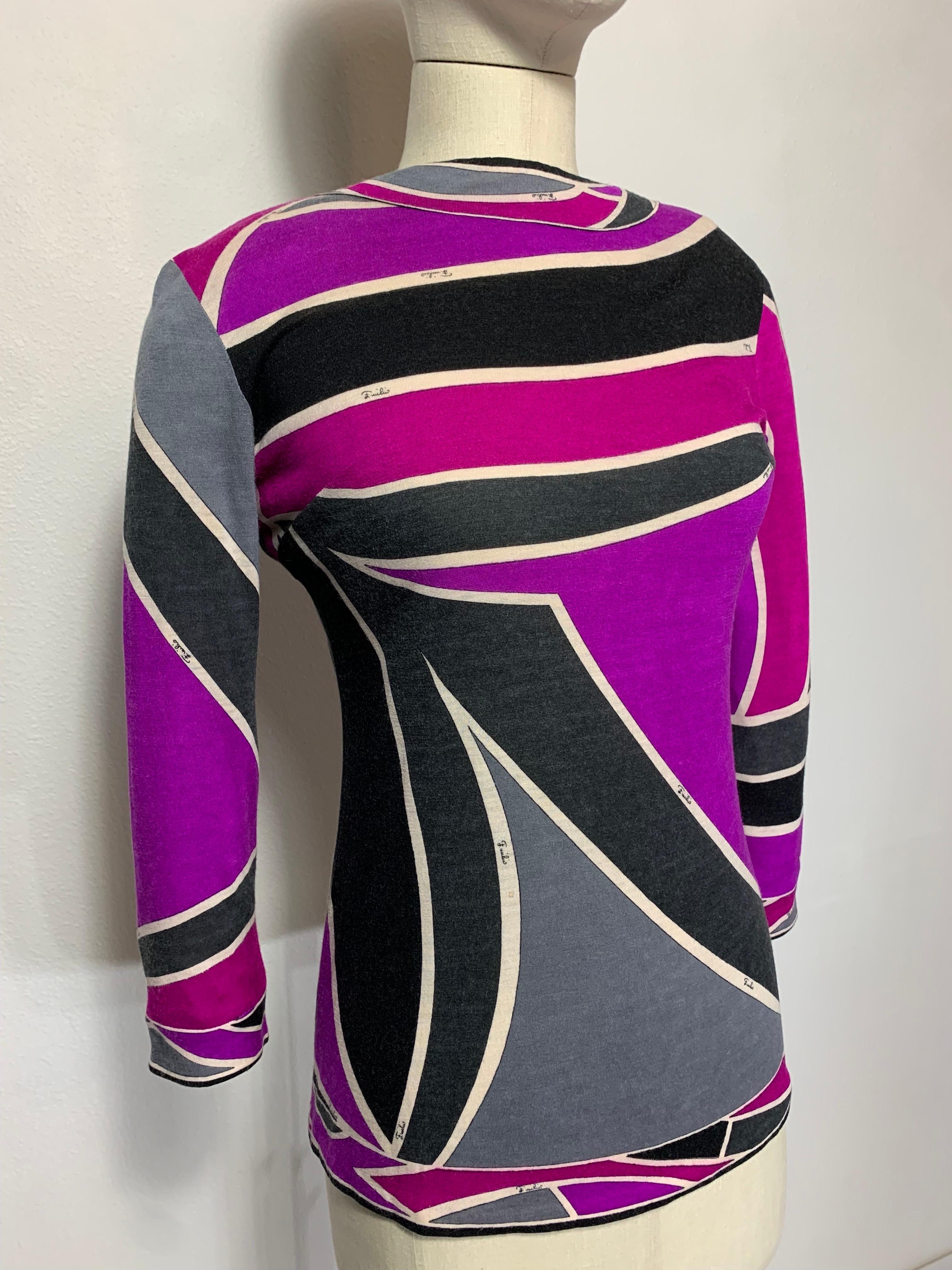 Violet Pull-over Emilio Pucci des années 1960 en cachemire et soie à imprimé graphique en vente