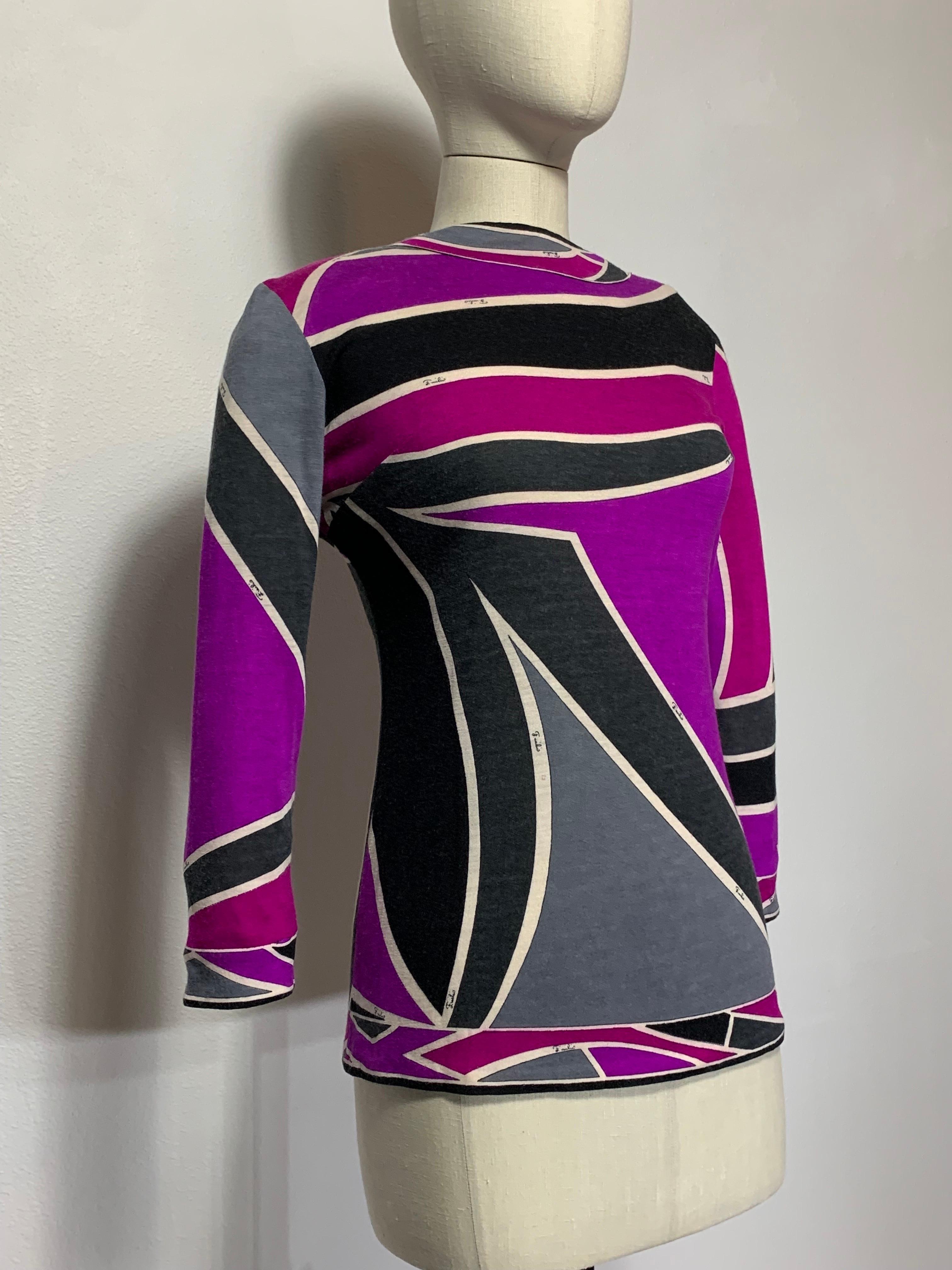 Women's 1960s Emilio Pucci Cashmere & Silk Graphic Print Knit Pullover Sweater  For Sale